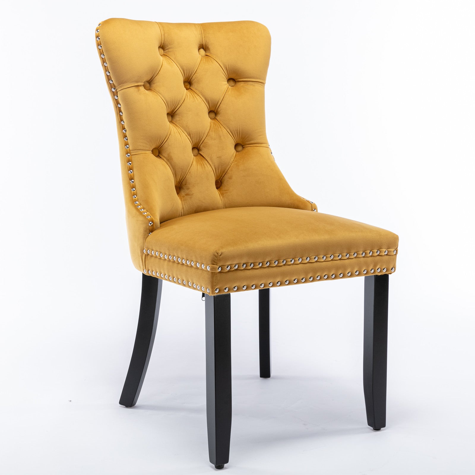 Rosewick Modern Tufted Velvet Nailhead Trim Solid Wood Upholstered Dining Chair with Wood Legs, Set of 2