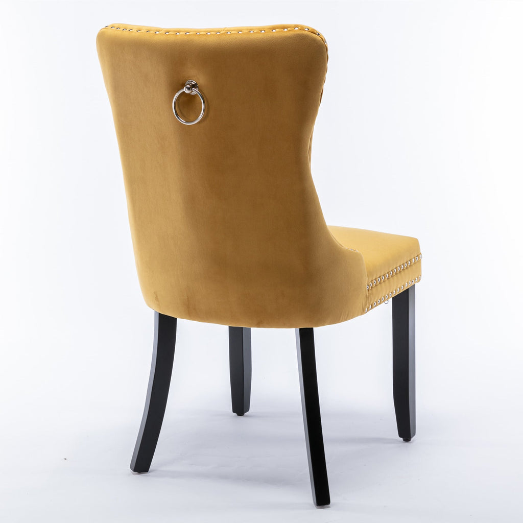 Rosewick Modern Tufted Velvet Nailhead Trim Solid Wood Upholstered Dining Chair with Wood Legs, Set of 2