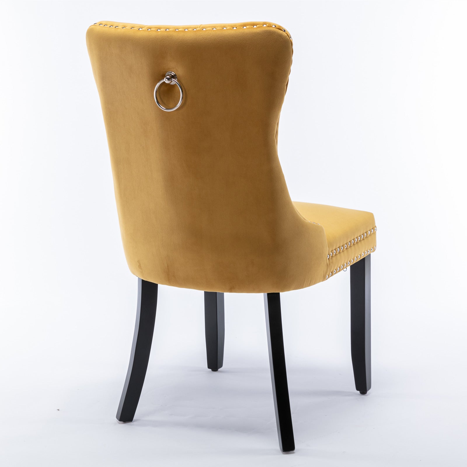 Rosewick Modern Tufted Velvet Nailhead Trim Solid Wood Upholstered Dining Chair with Wood Legs, Set of 2