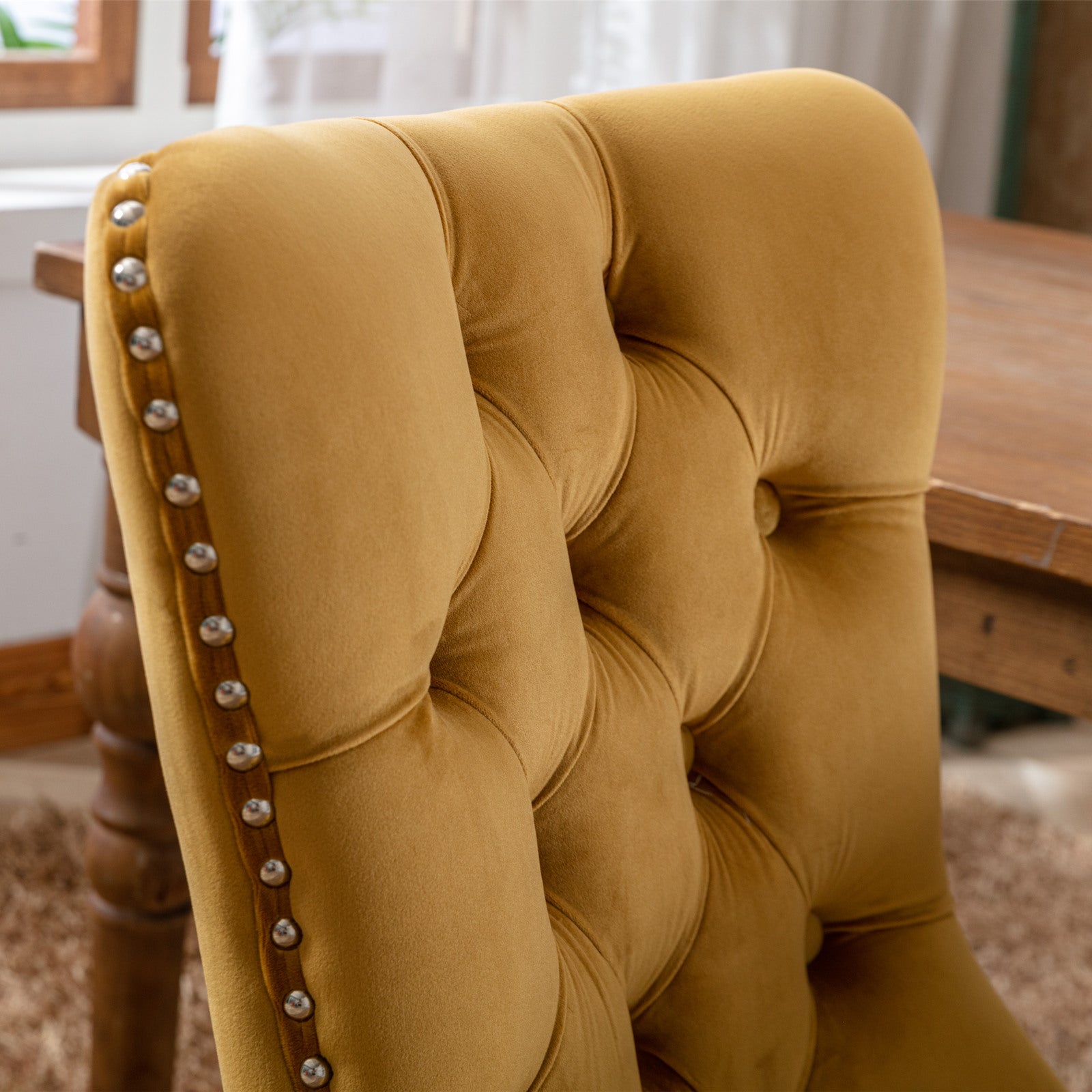 Rosewick Modern Tufted Velvet Nailhead Trim Solid Wood Upholstered Dining Chair with Wood Legs, Set of 2