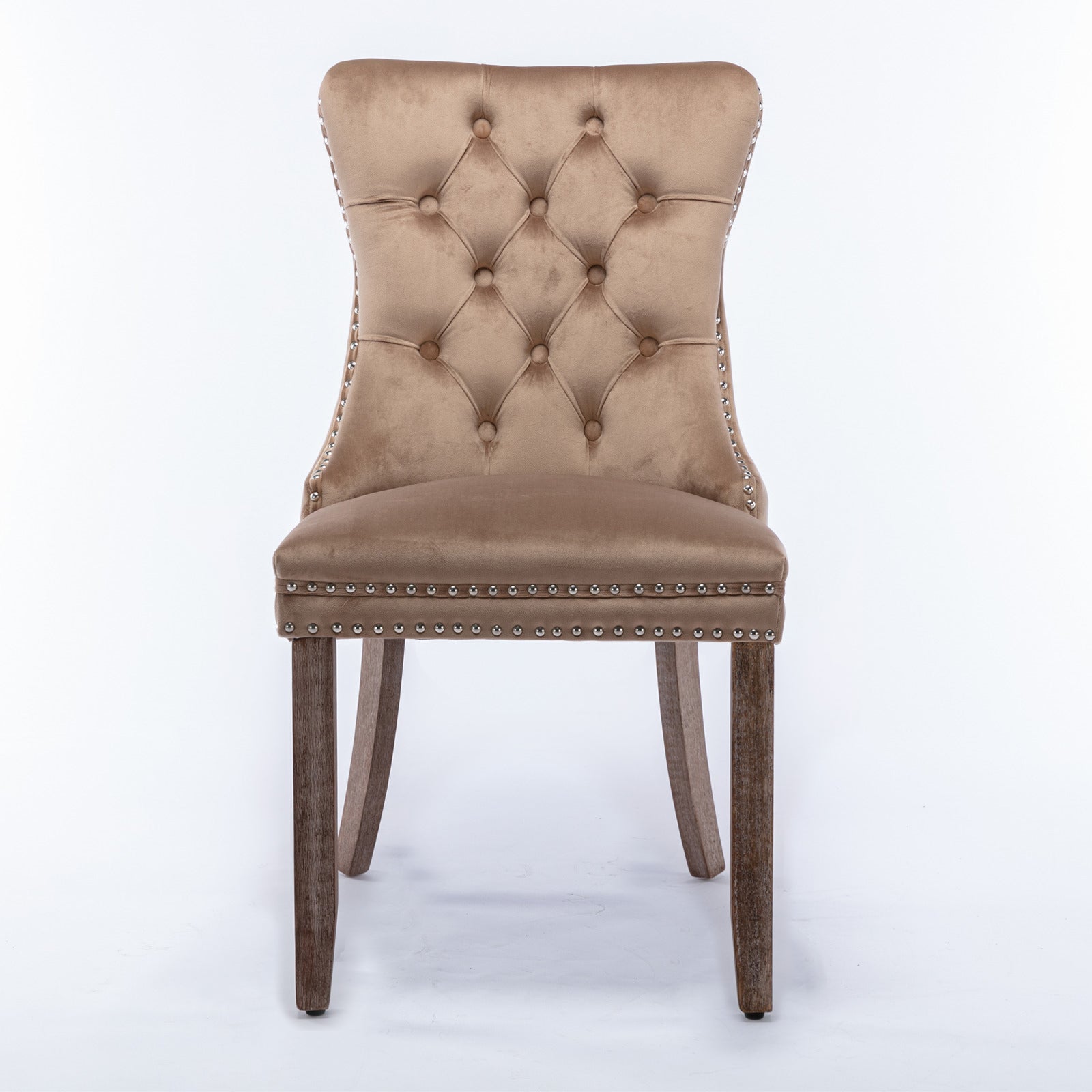 Rosewick Modern Tufted Velvet Nailhead Trim Solid Wood Upholstered Dining Chair with Wood Legs, Set of 2