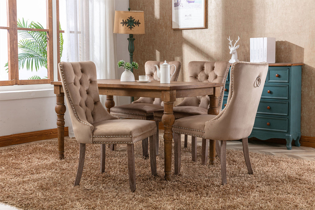 Rosewick Modern Tufted Velvet Nailhead Trim Solid Wood Upholstered Dining Chair with Wood Legs, Set of 2