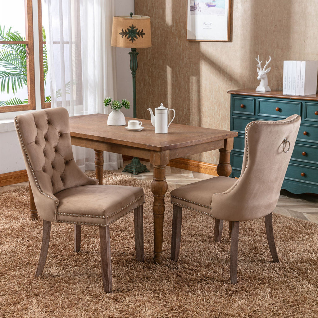 Rosewick Modern Tufted Velvet Nailhead Trim Solid Wood Upholstered Dining Chair with Wood Legs, Set of 2