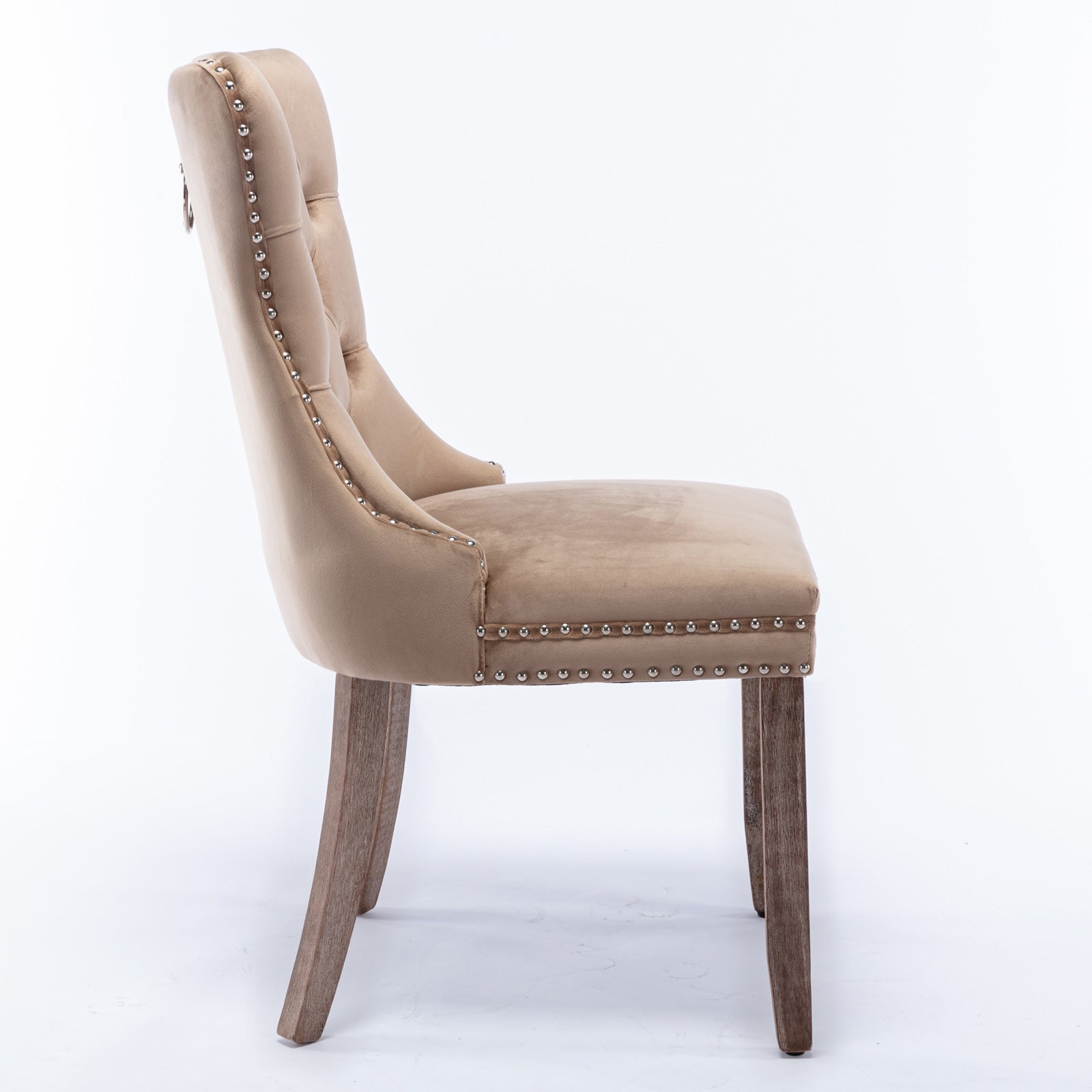 Rosewick Modern Tufted Velvet Nailhead Trim Solid Wood Upholstered Dining Chair with Wood Legs, Set of 2