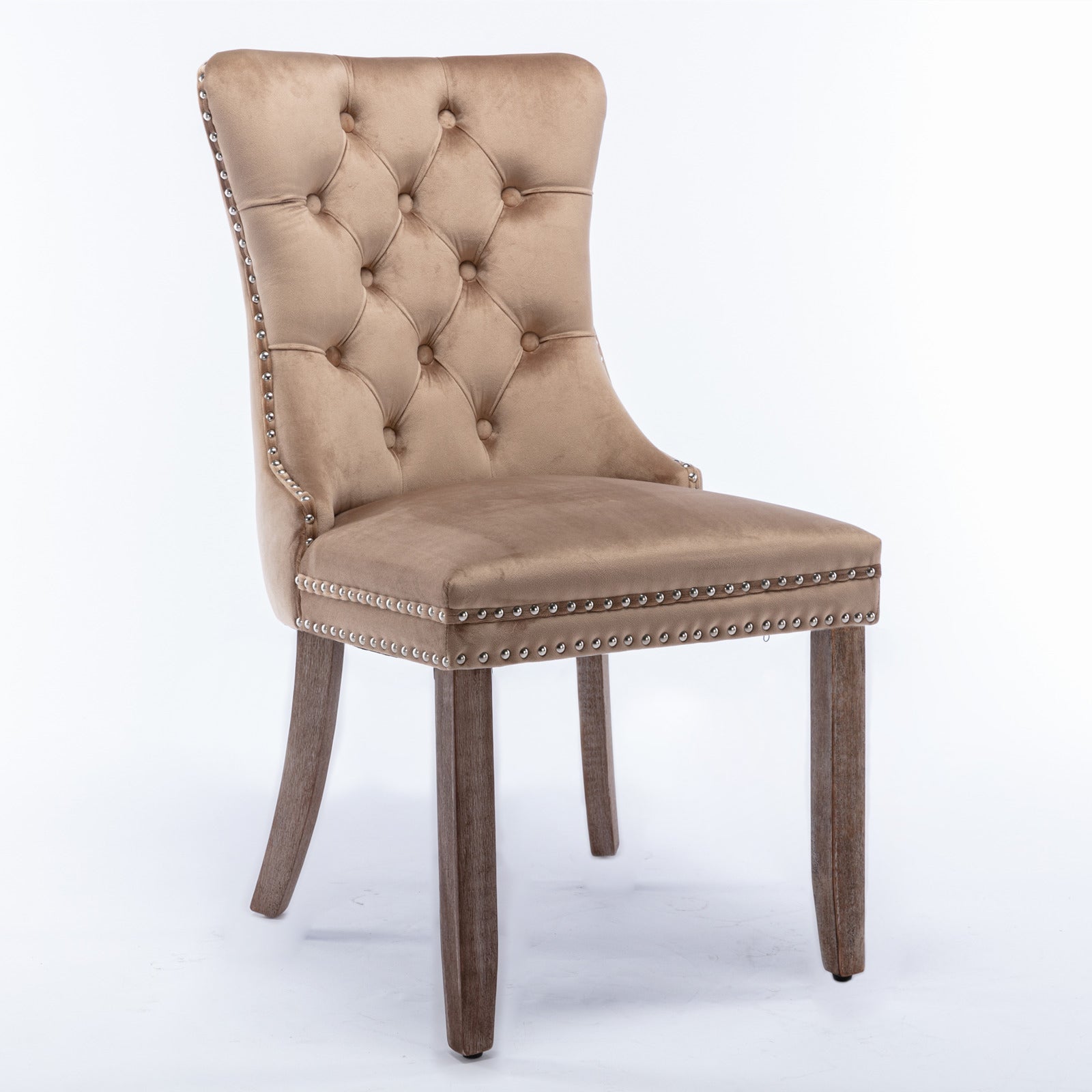 Rosewick Modern Tufted Velvet Nailhead Trim Solid Wood Upholstered Dining Chair with Wood Legs, Set of 2