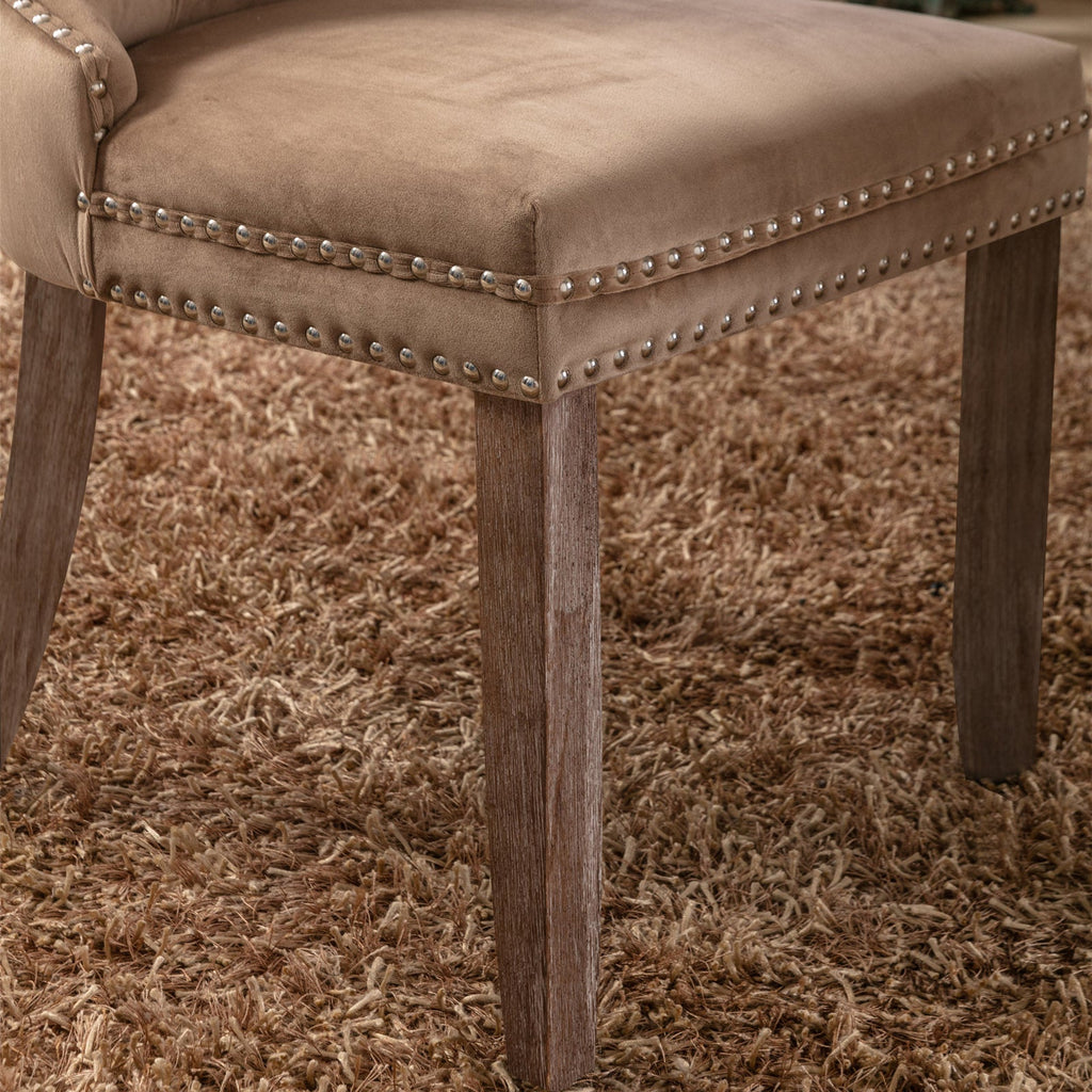 Rosewick Modern Tufted Velvet Nailhead Trim Solid Wood Upholstered Dining Chair with Wood Legs, Set of 2