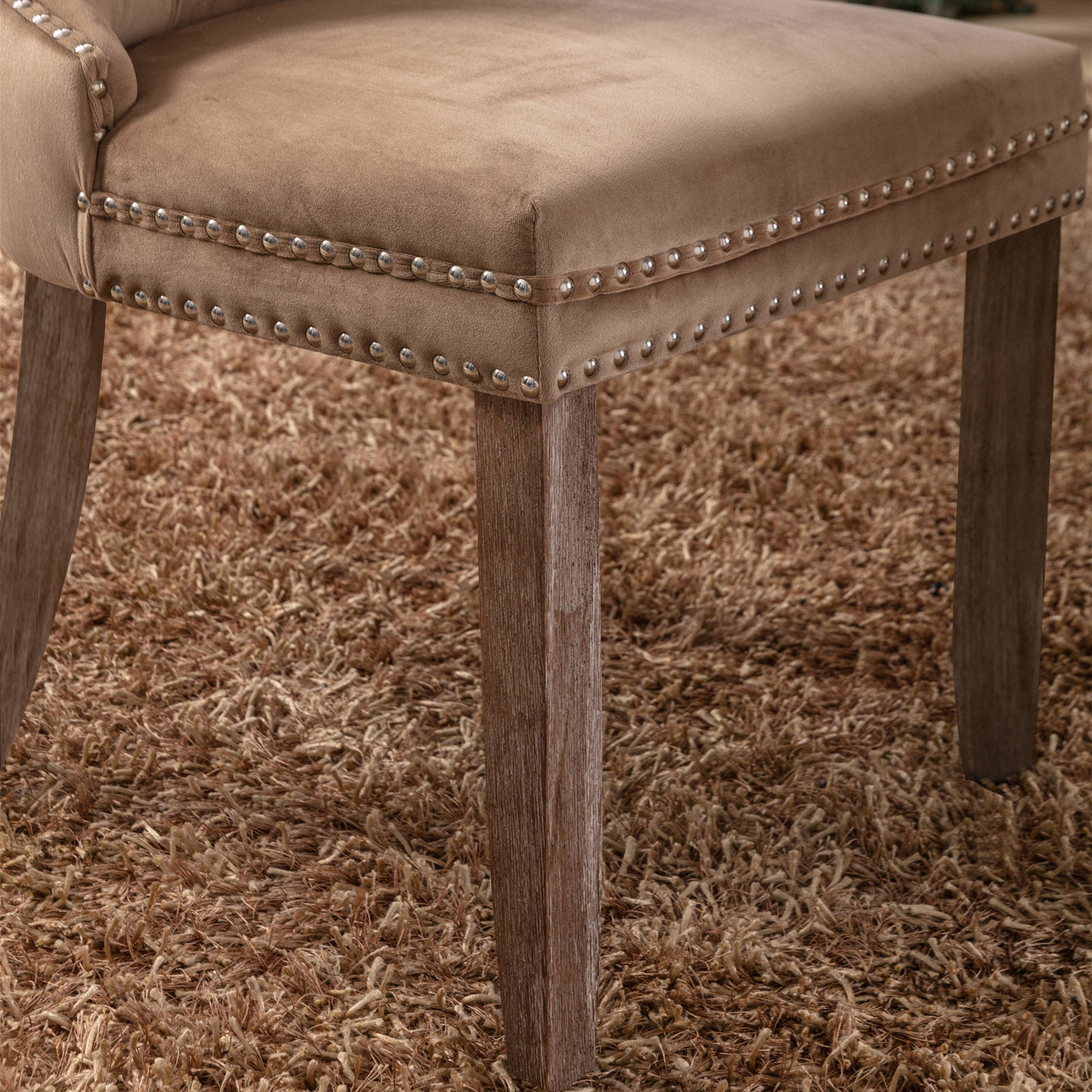 Rosewick Modern Tufted Velvet Nailhead Trim Solid Wood Upholstered Dining Chair with Wood Legs, Set of 2