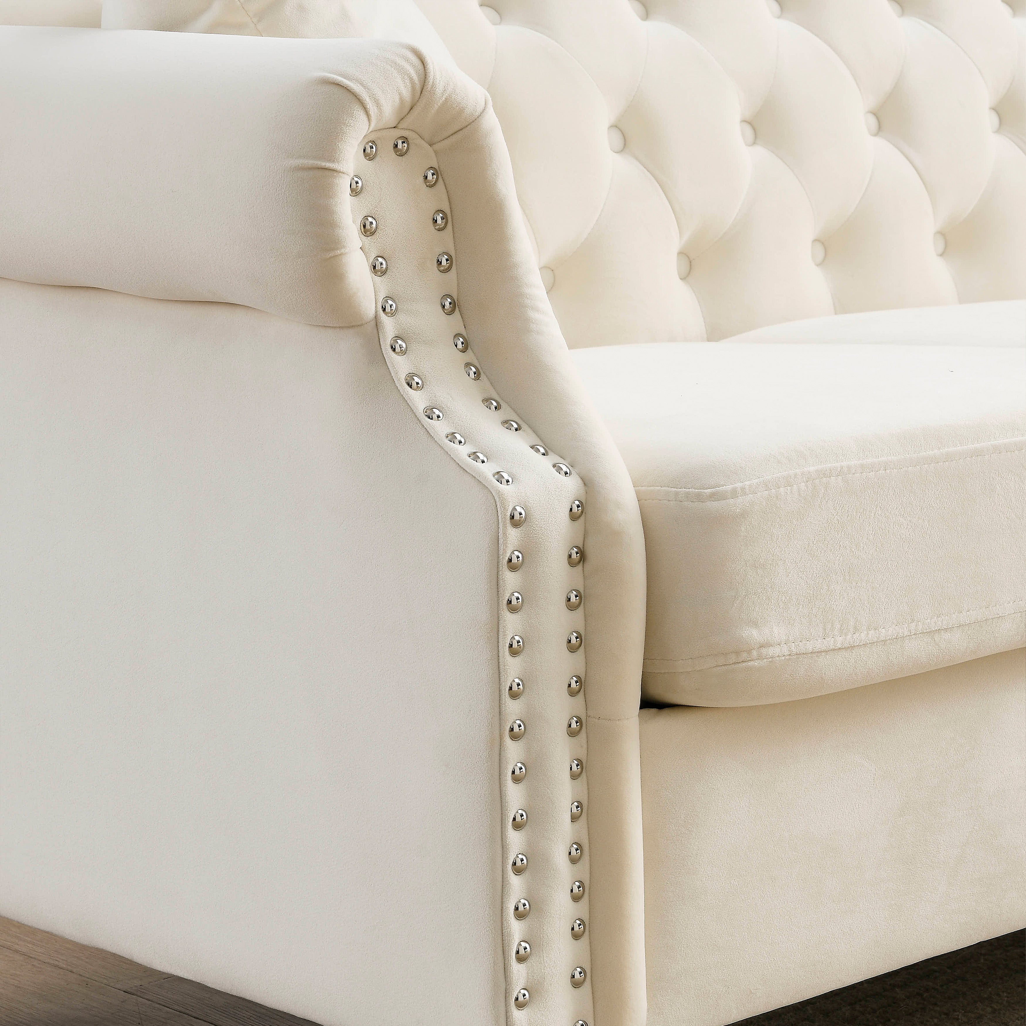 Nailhead Velvet Pitched Back Chesterfield 3-Seater Sofa