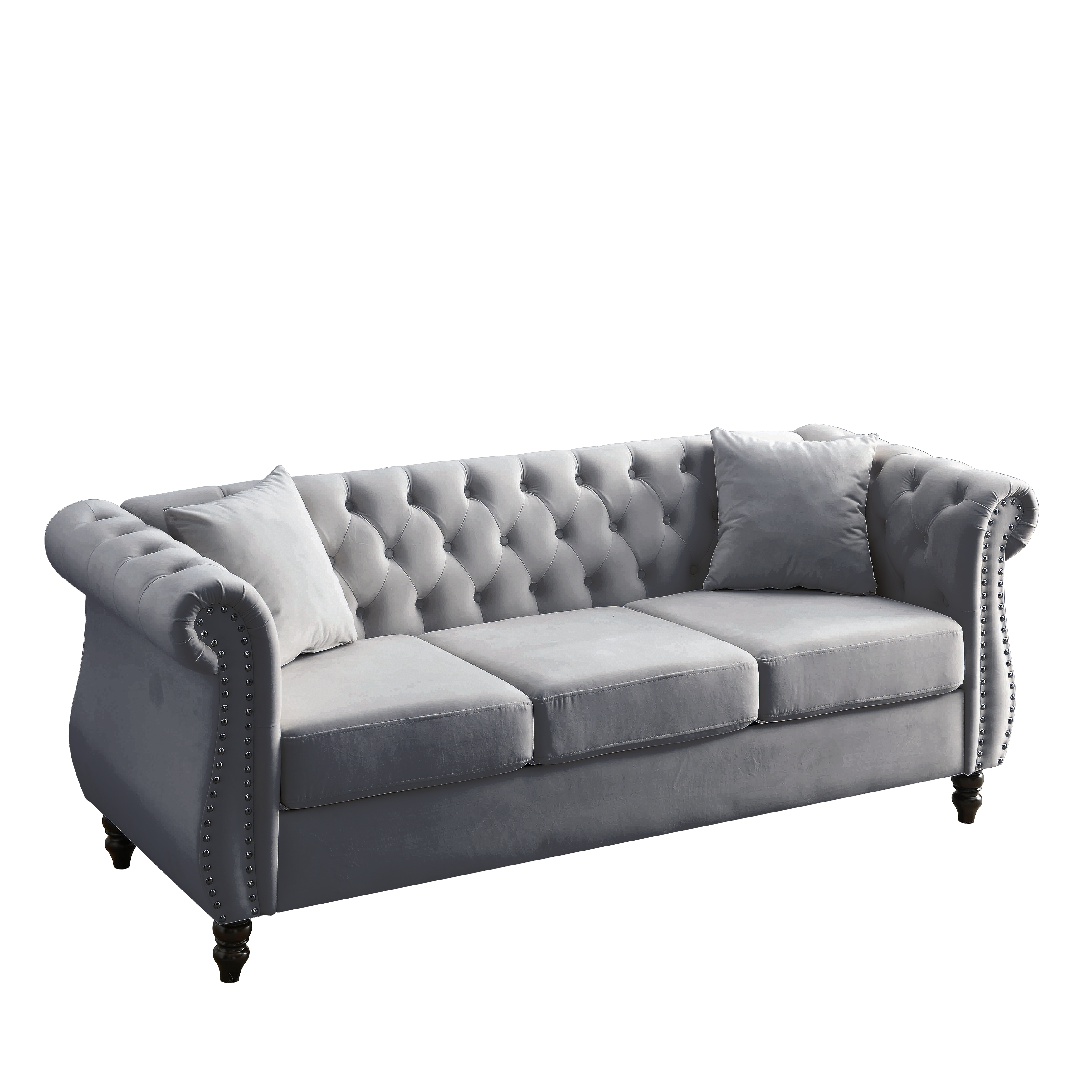 Nailhead Velvet Chesterfield 3-Seater Sofa