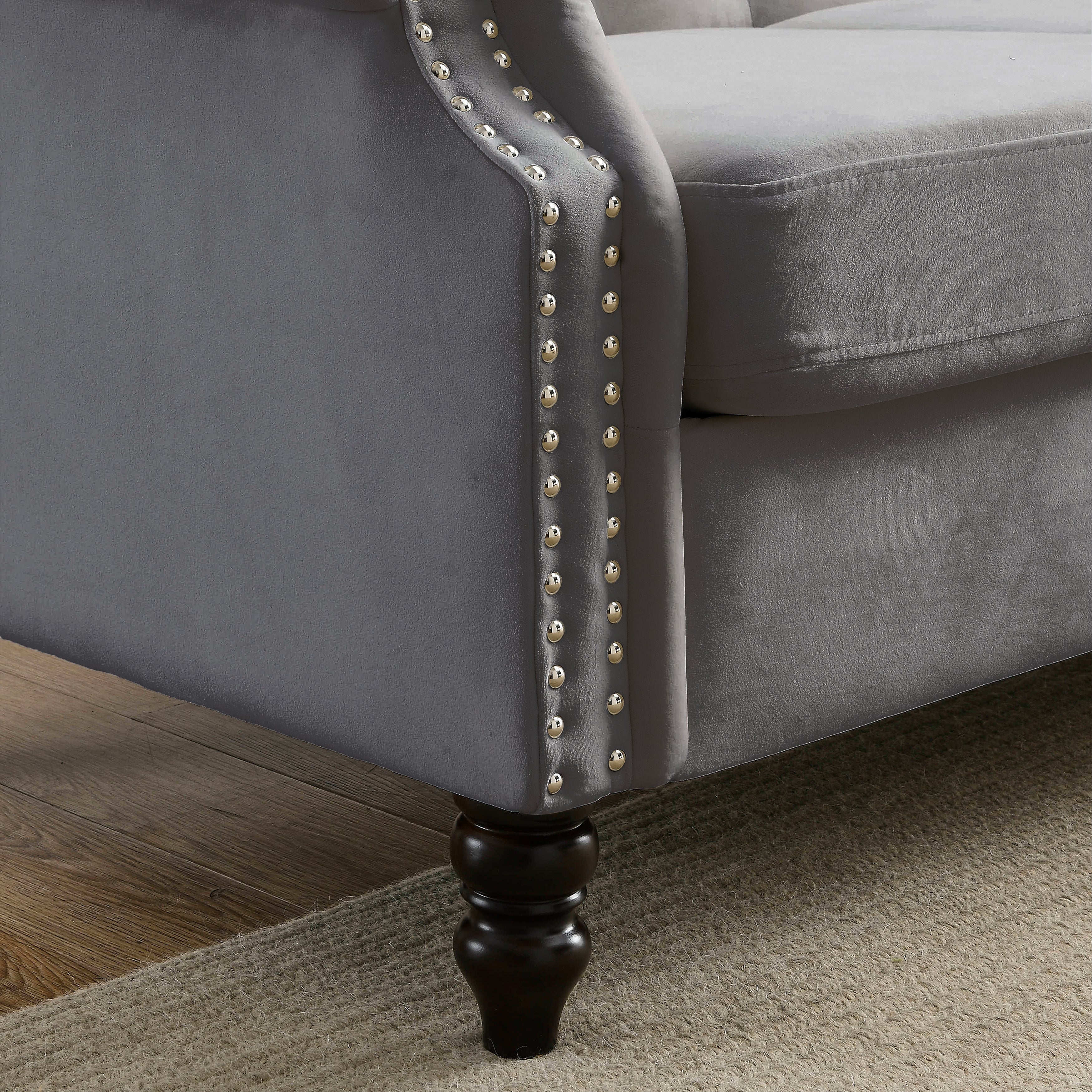 Nailhead Velvet Pitched Back Chesterfield 3-Seater Sofa