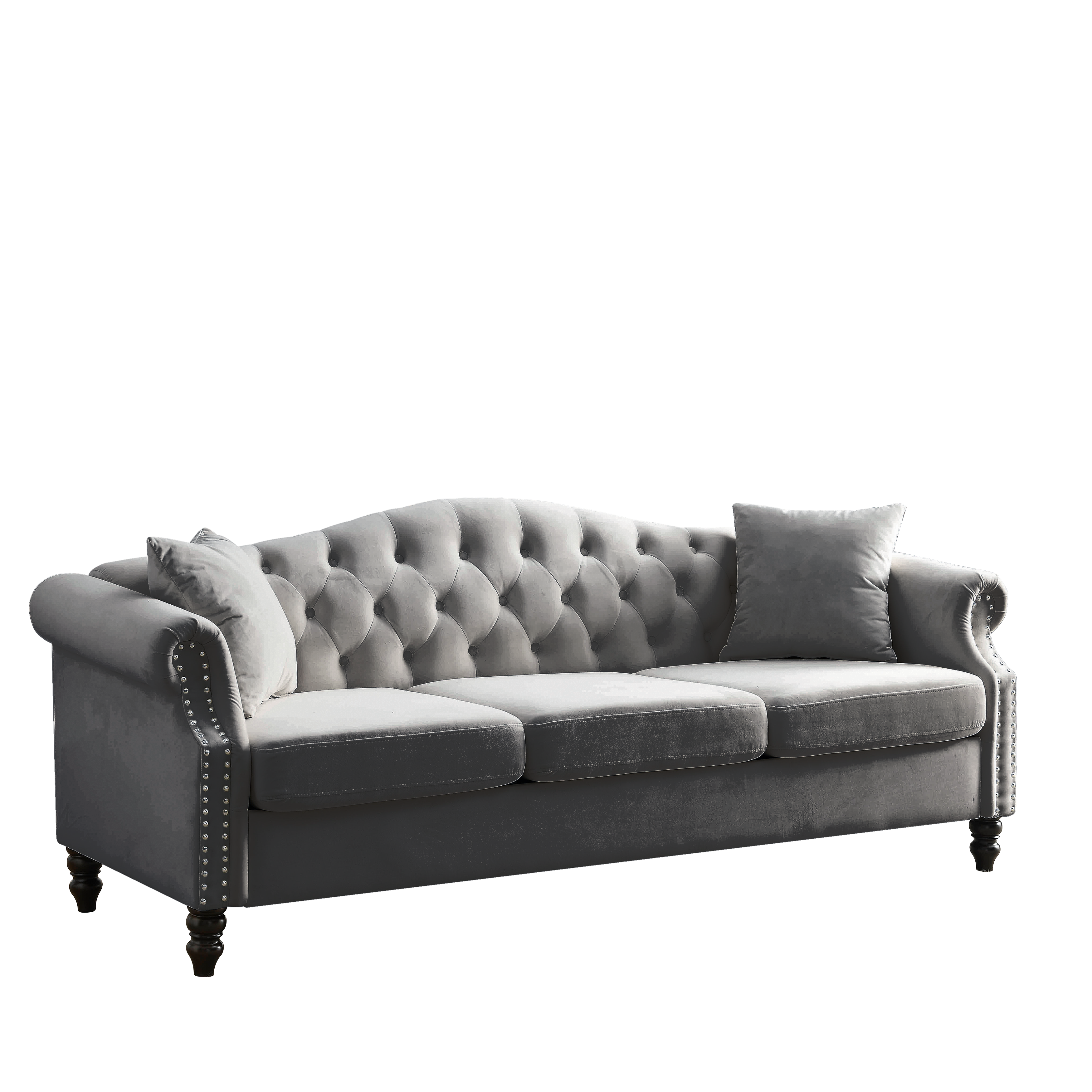 Nailhead Velvet Pitched Back Chesterfield 3-Seater Sofa