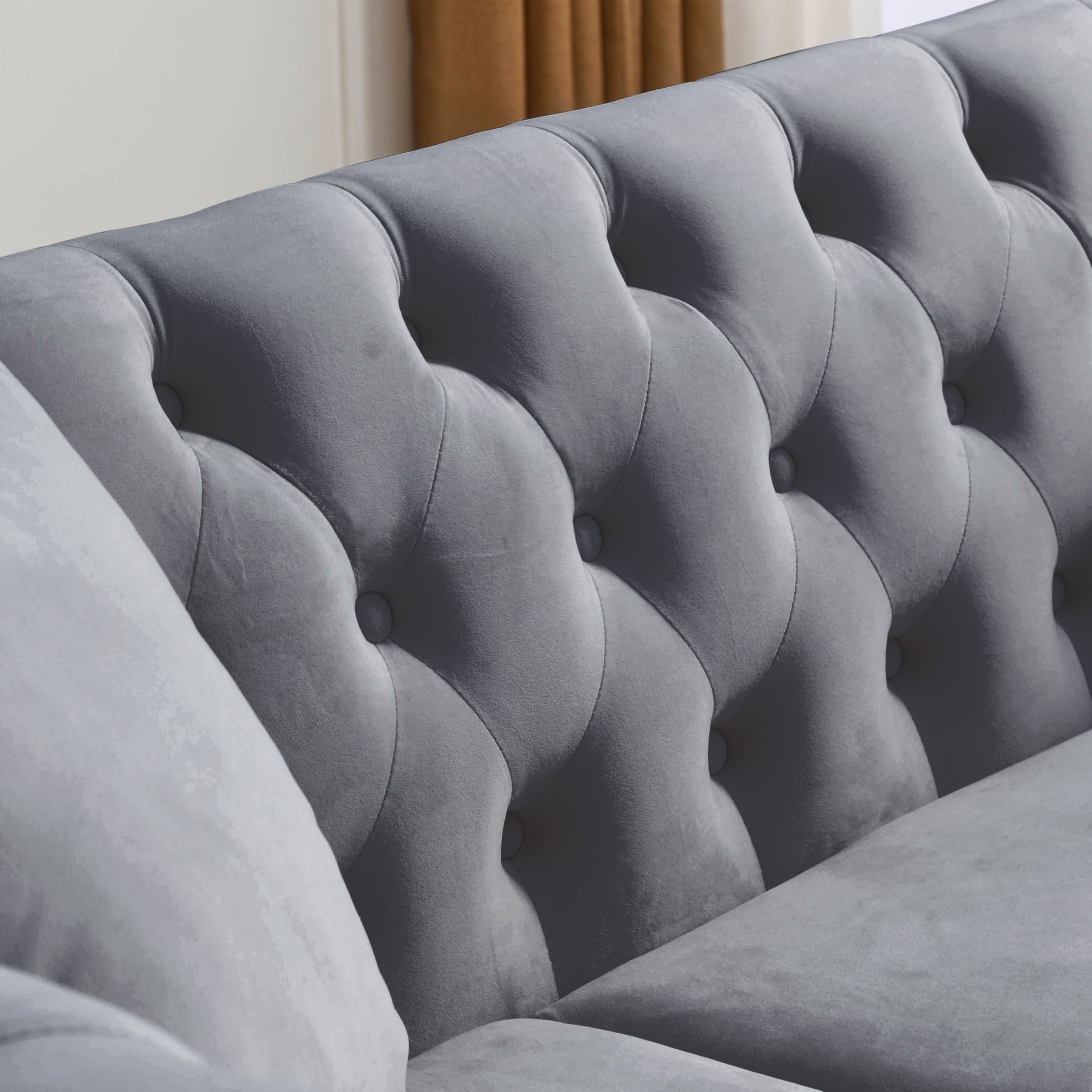 Nailhead Velvet Chesterfield 3-Seater Sofa