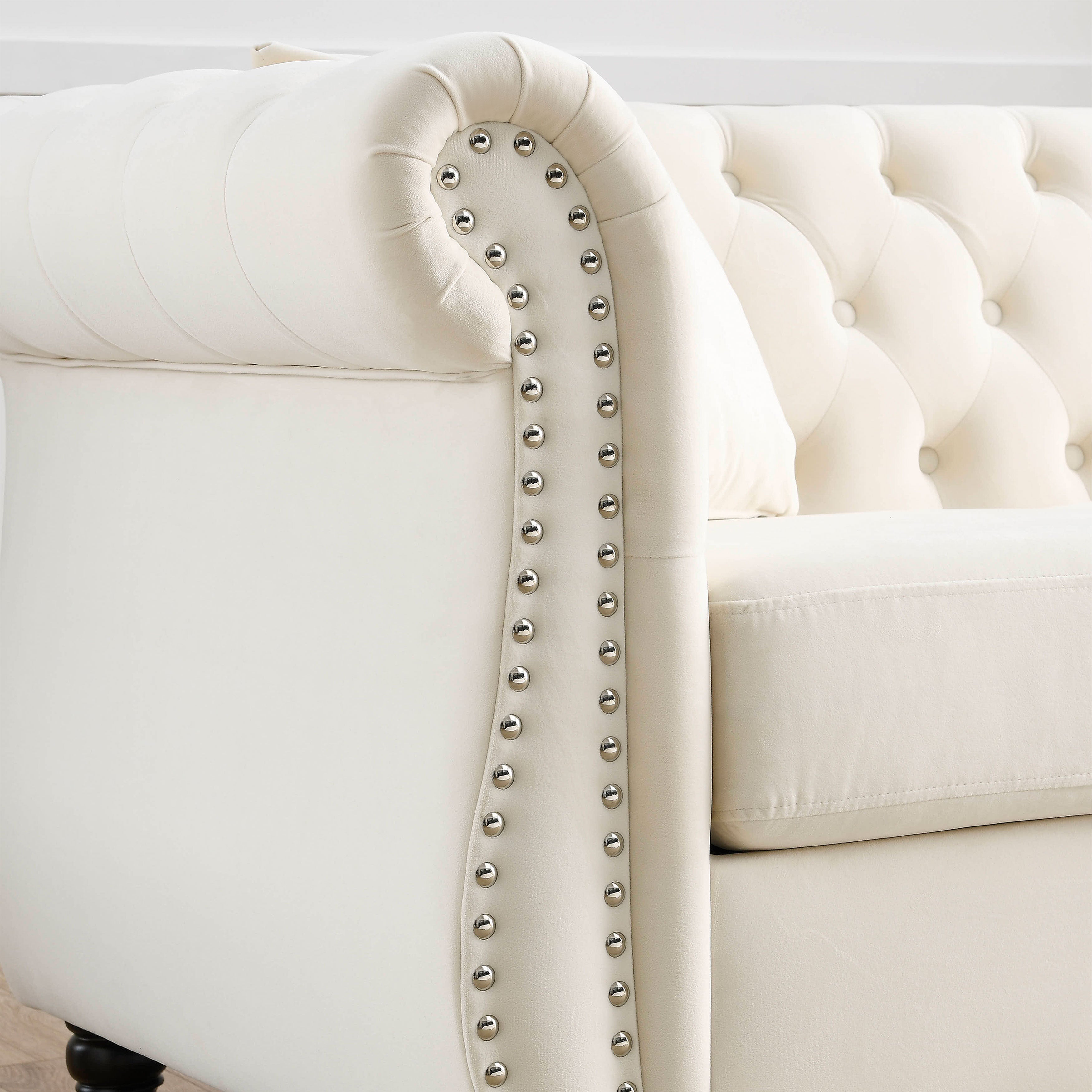 Nailhead Velvet Chesterfield 3-Seater Sofa