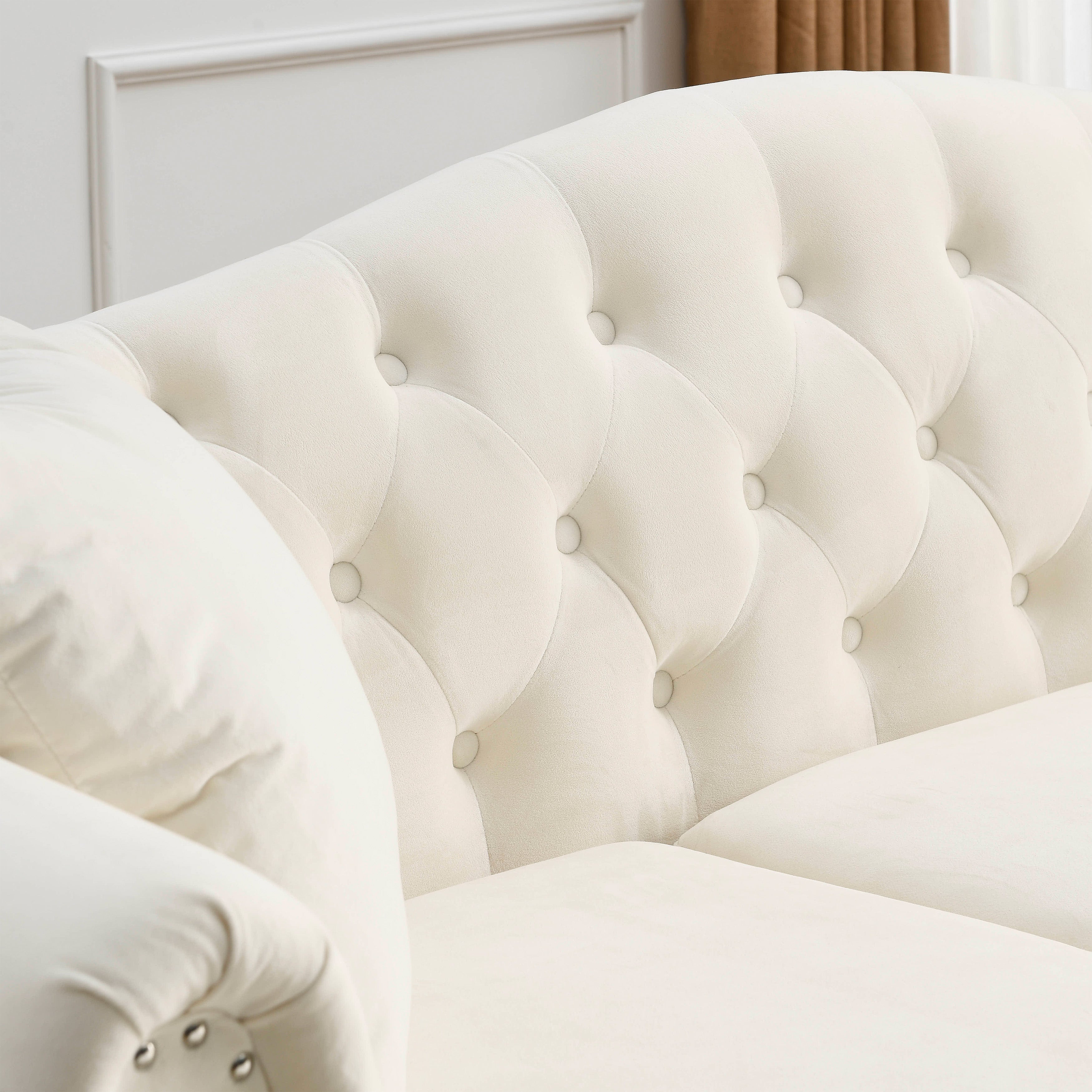 Nailhead Velvet Pitched Back Chesterfield 3-Seater Sofa