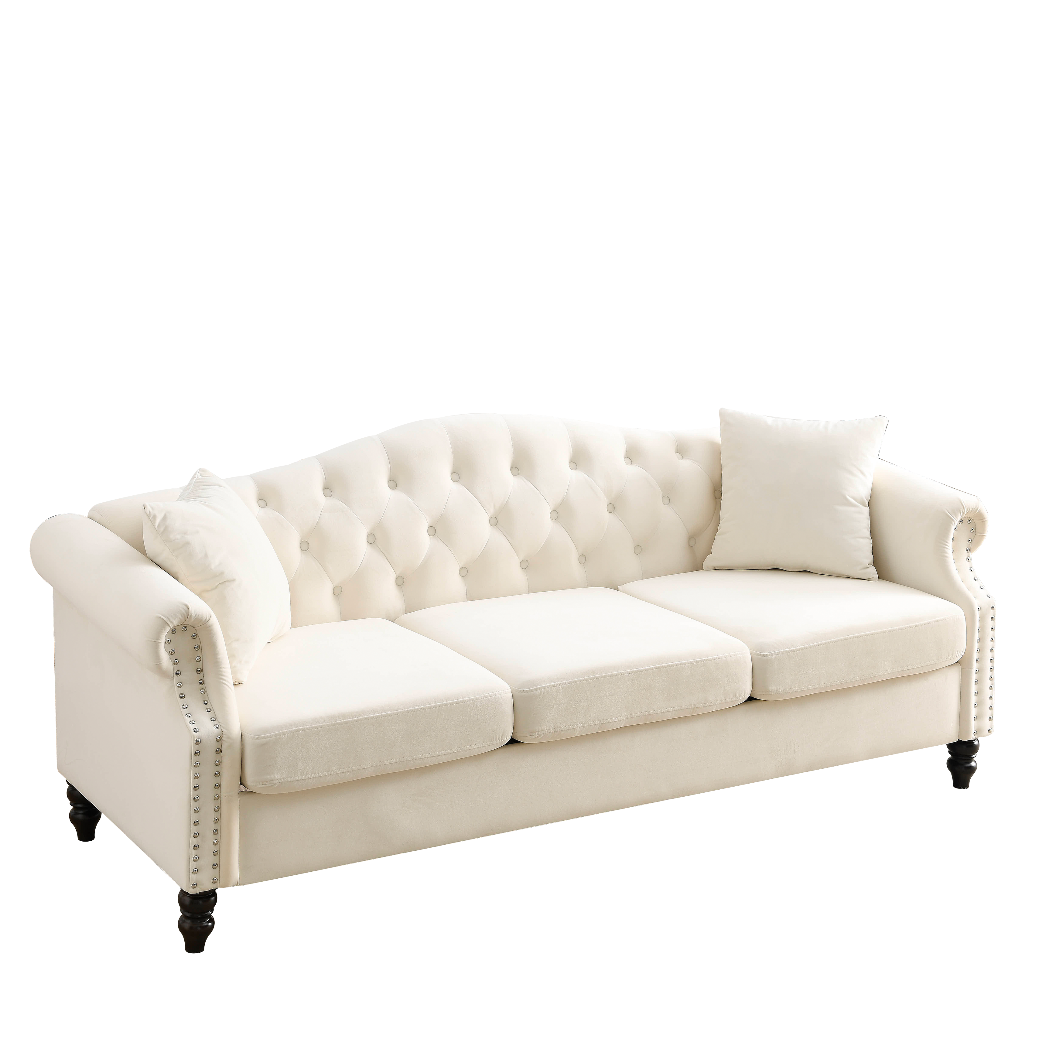 Nailhead Velvet Pitched Back Chesterfield 3-Seater Sofa
