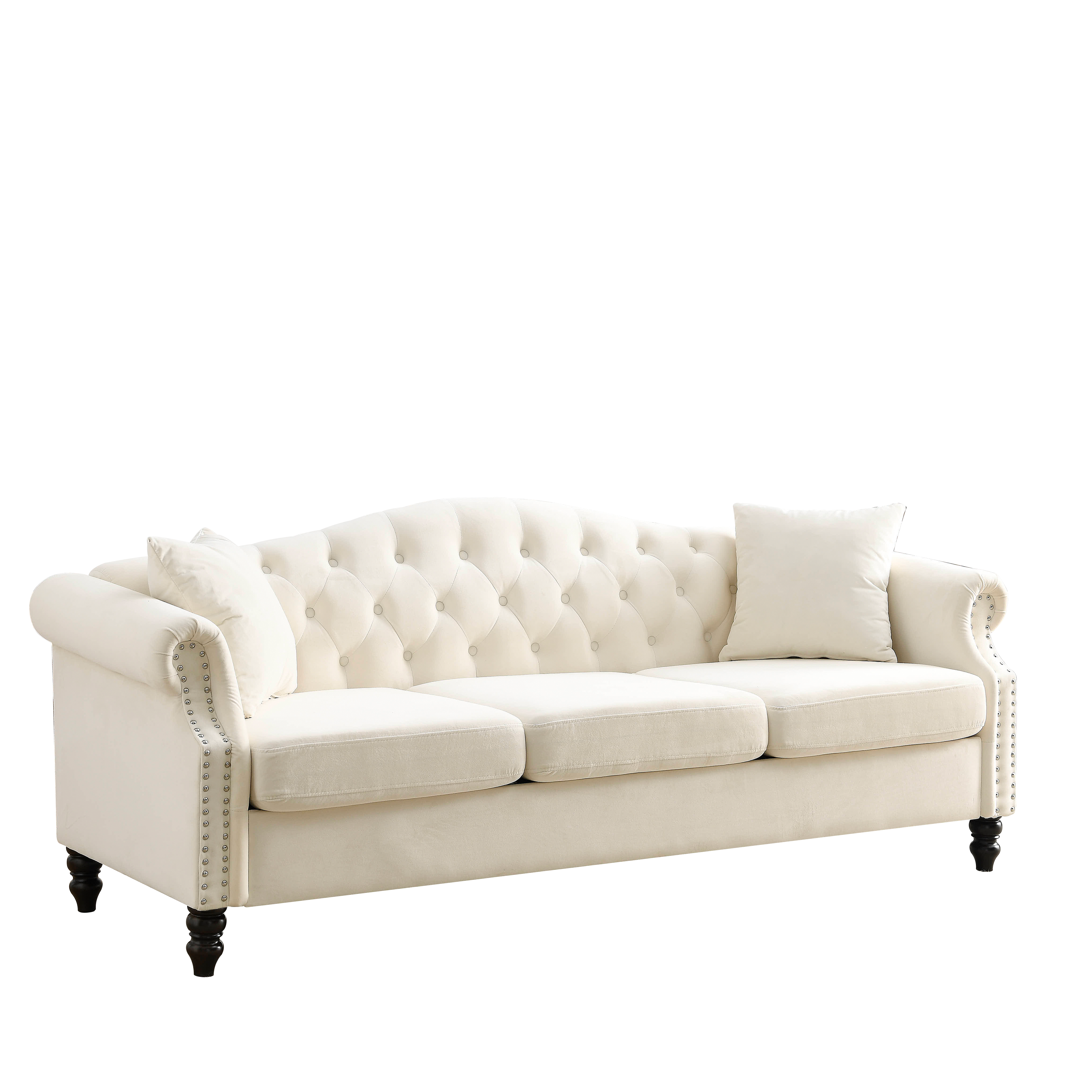 Nailhead Velvet Pitched Back Chesterfield 3-Seater Sofa