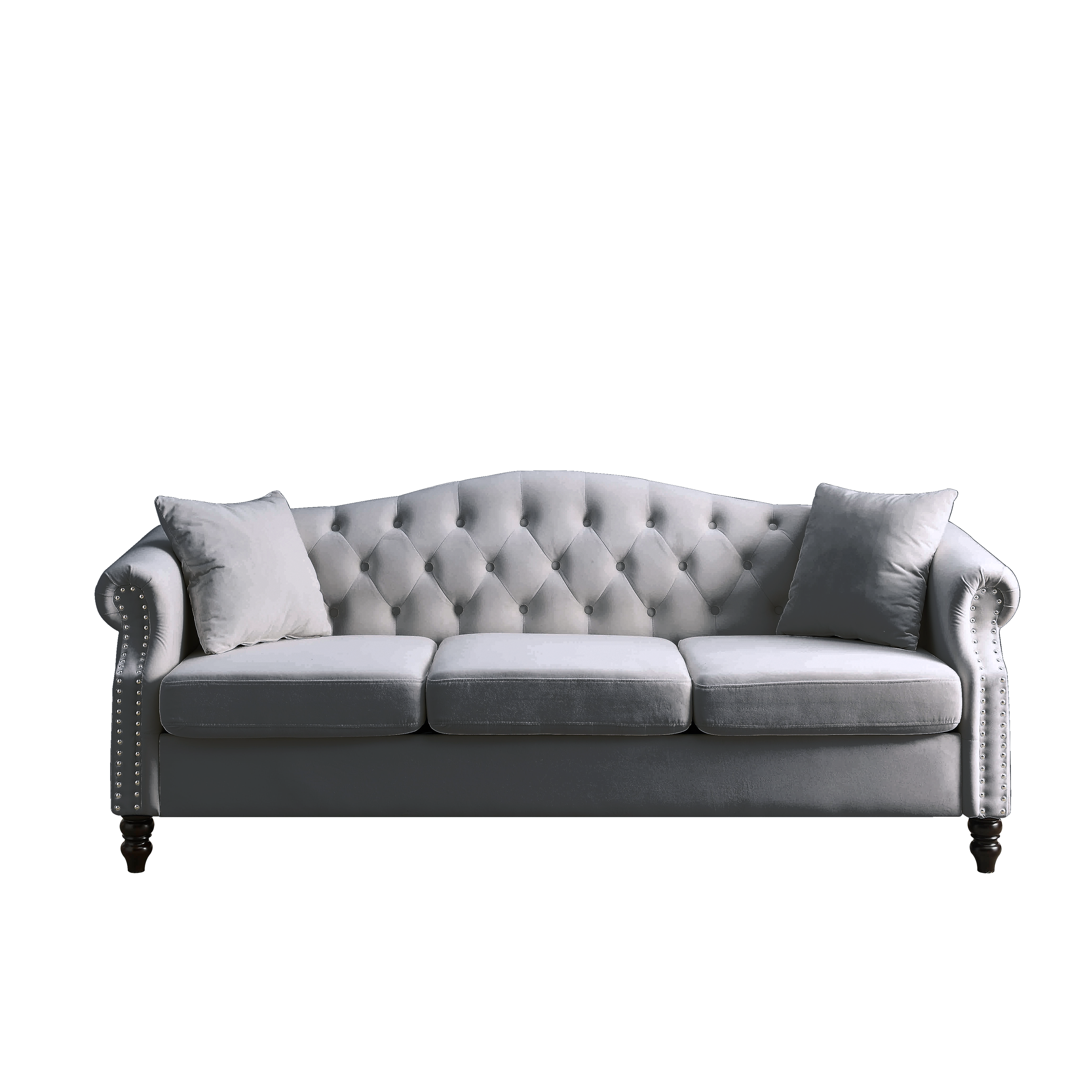 Nailhead Velvet Pitched Back Chesterfield 3-Seater Sofa