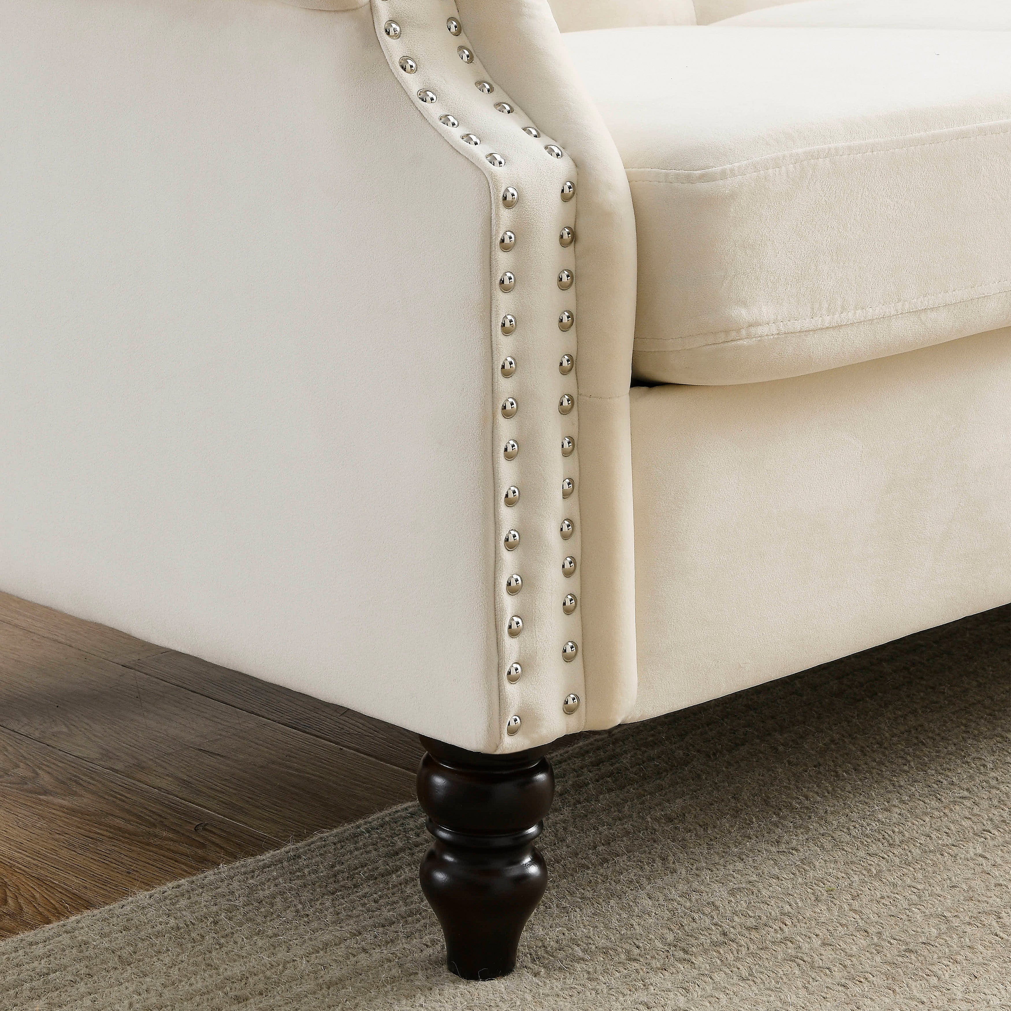 Nailhead Velvet Pitched Back Chesterfield 3-Seater Sofa