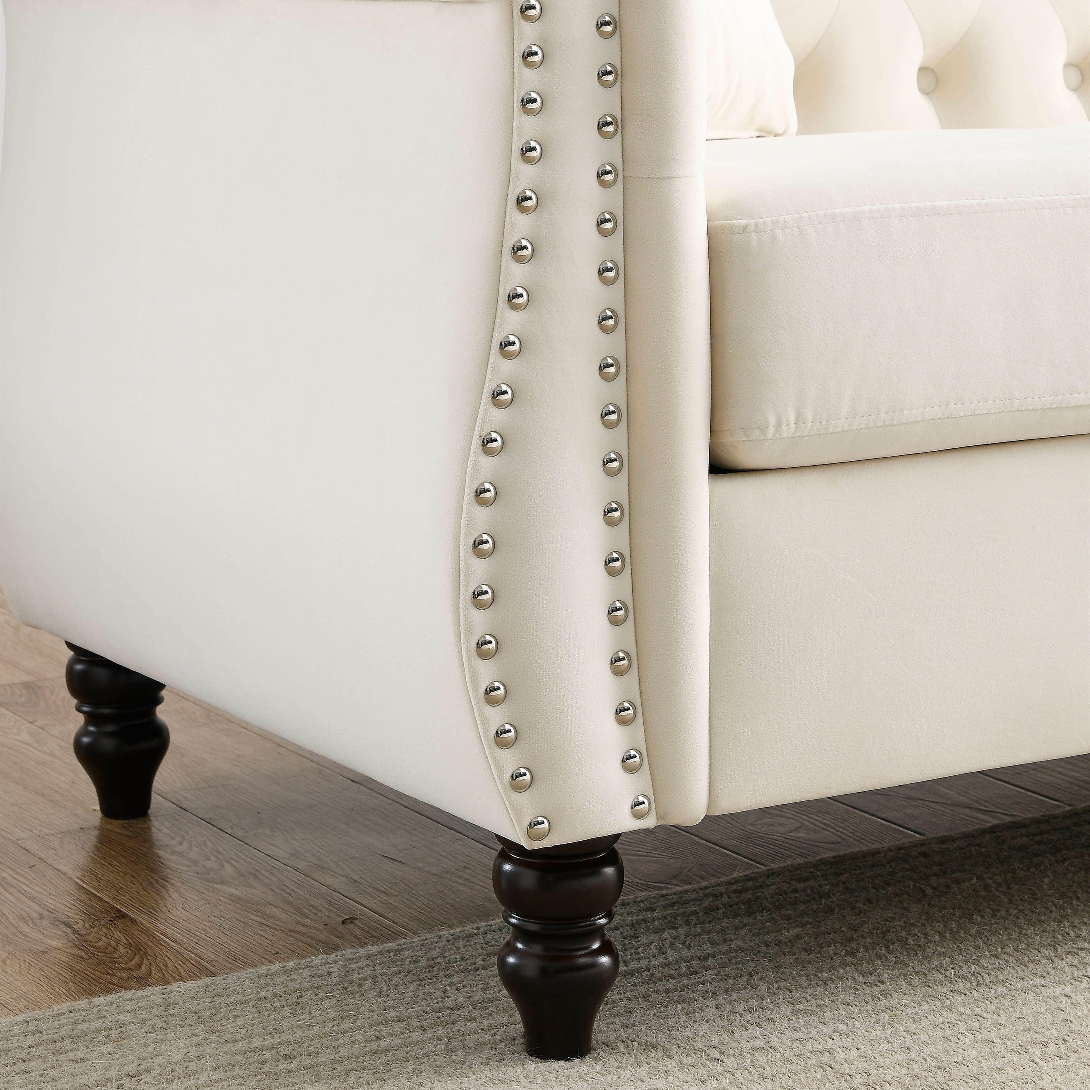 Nailhead Velvet Chesterfield 3-Seater Sofa