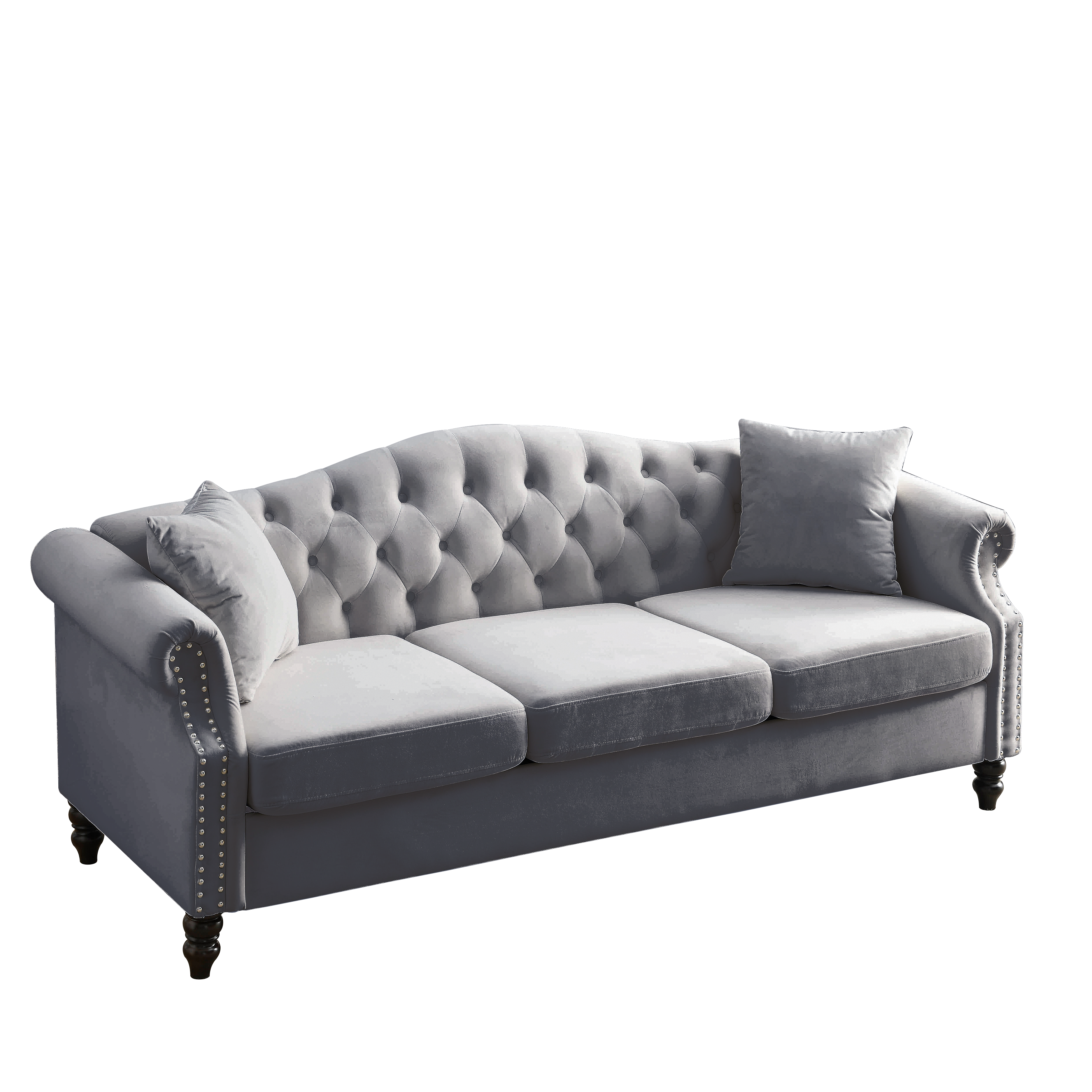 Nailhead Velvet Pitched Back Chesterfield 3-Seater Sofa