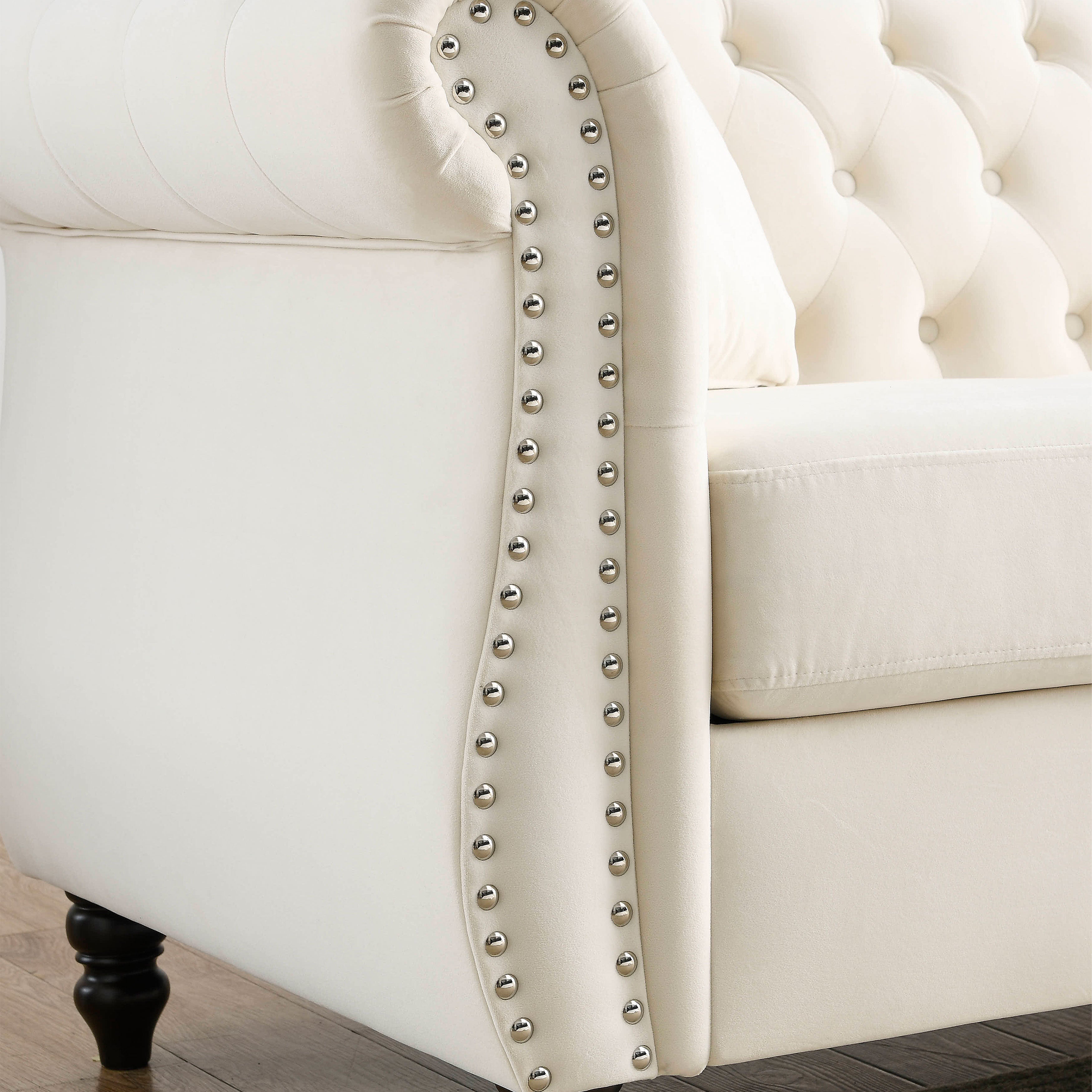 Nailhead Velvet Chesterfield 3-Seater Sofa