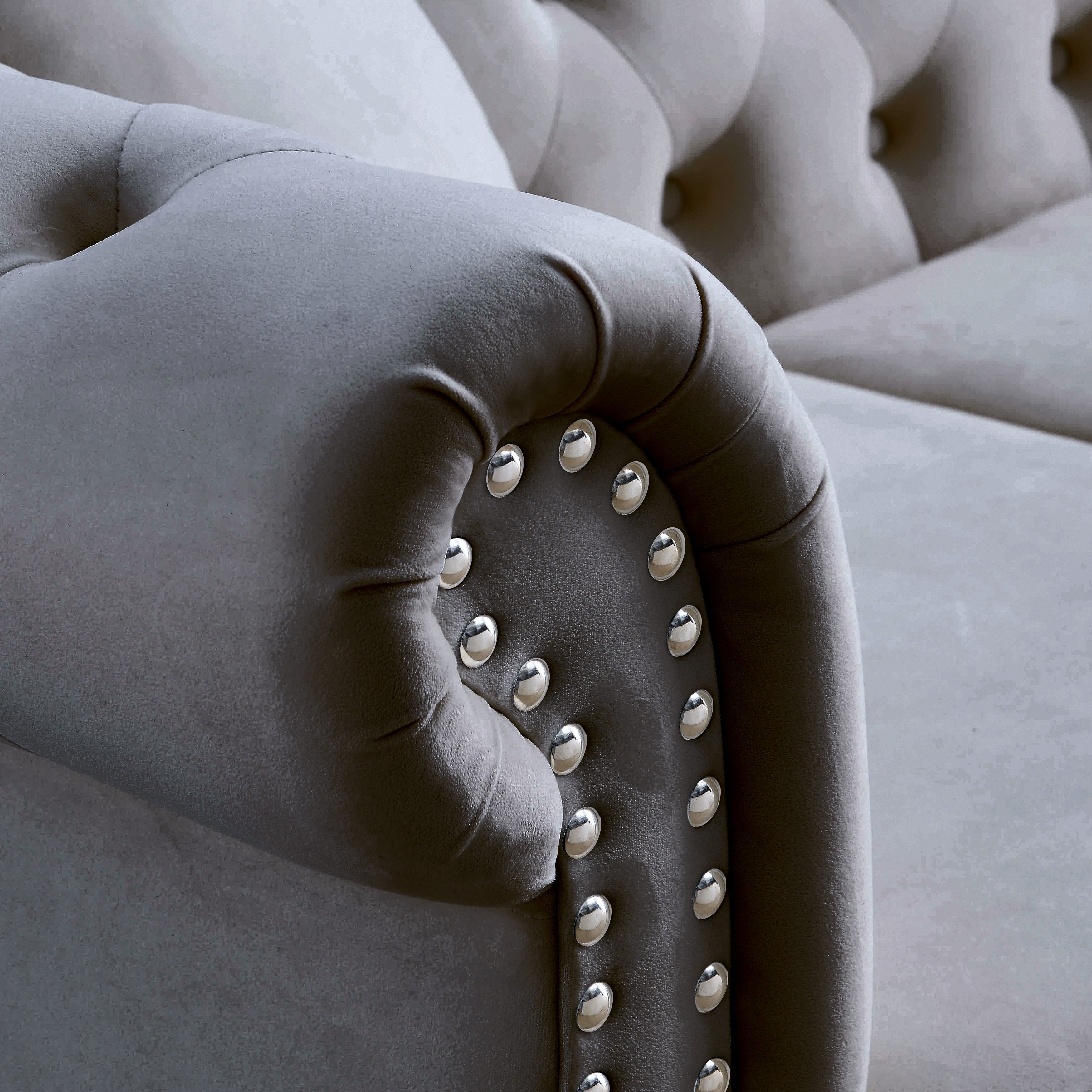 Nailhead Velvet Chesterfield 3-Seater Sofa