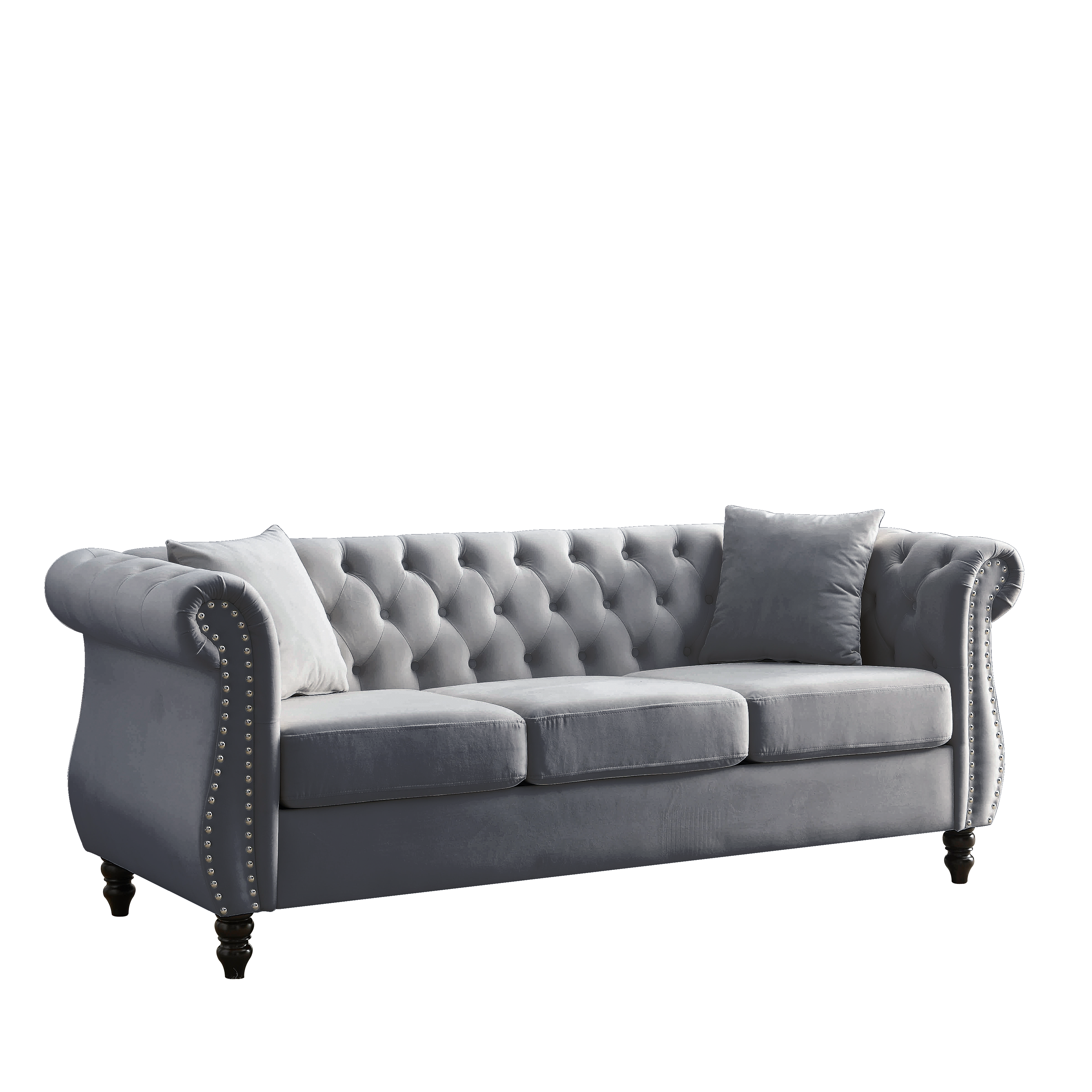 Nailhead Velvet Chesterfield 3-Seater Sofa