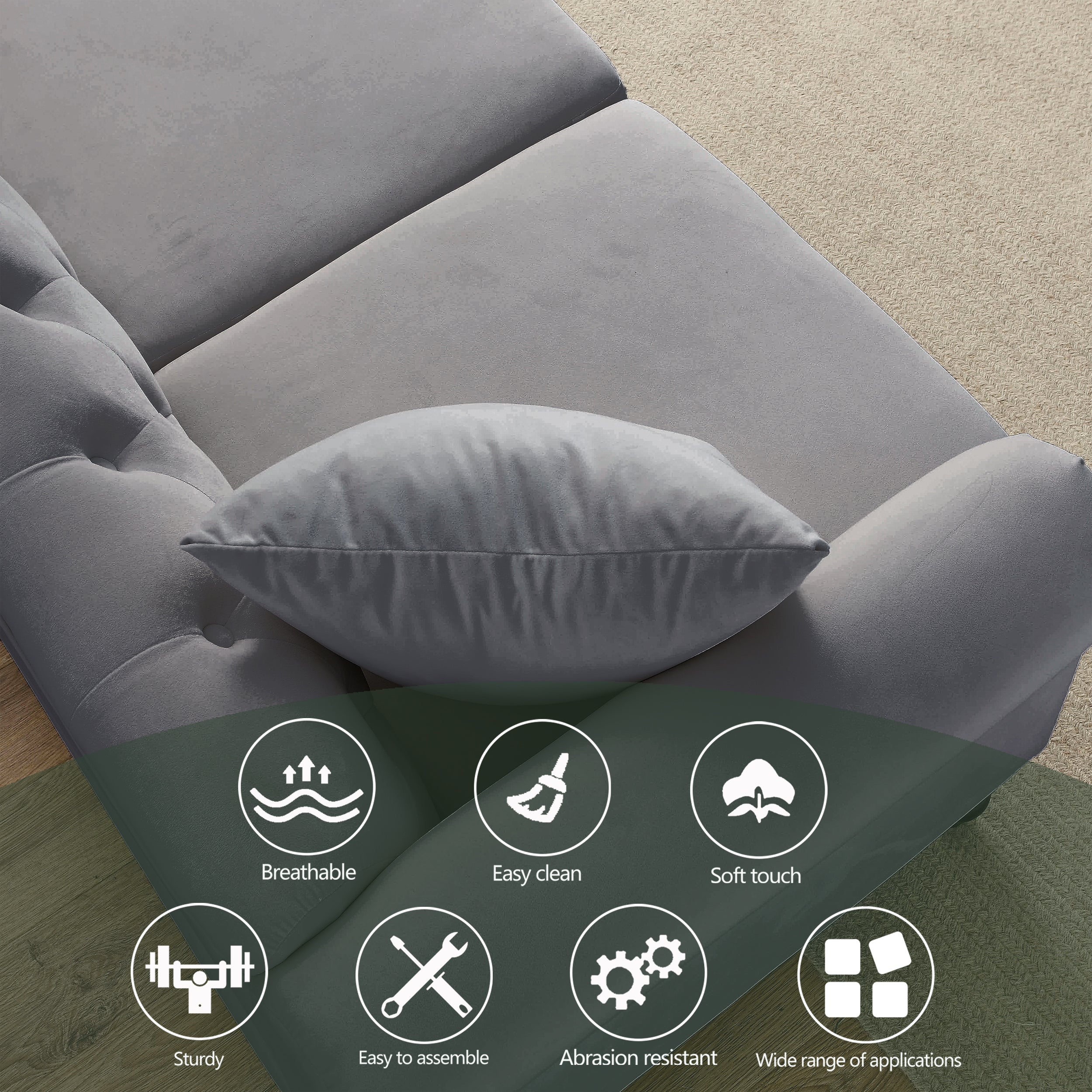 Nailhead Velvet Pitched Back Chesterfield 3-Seater Sofa