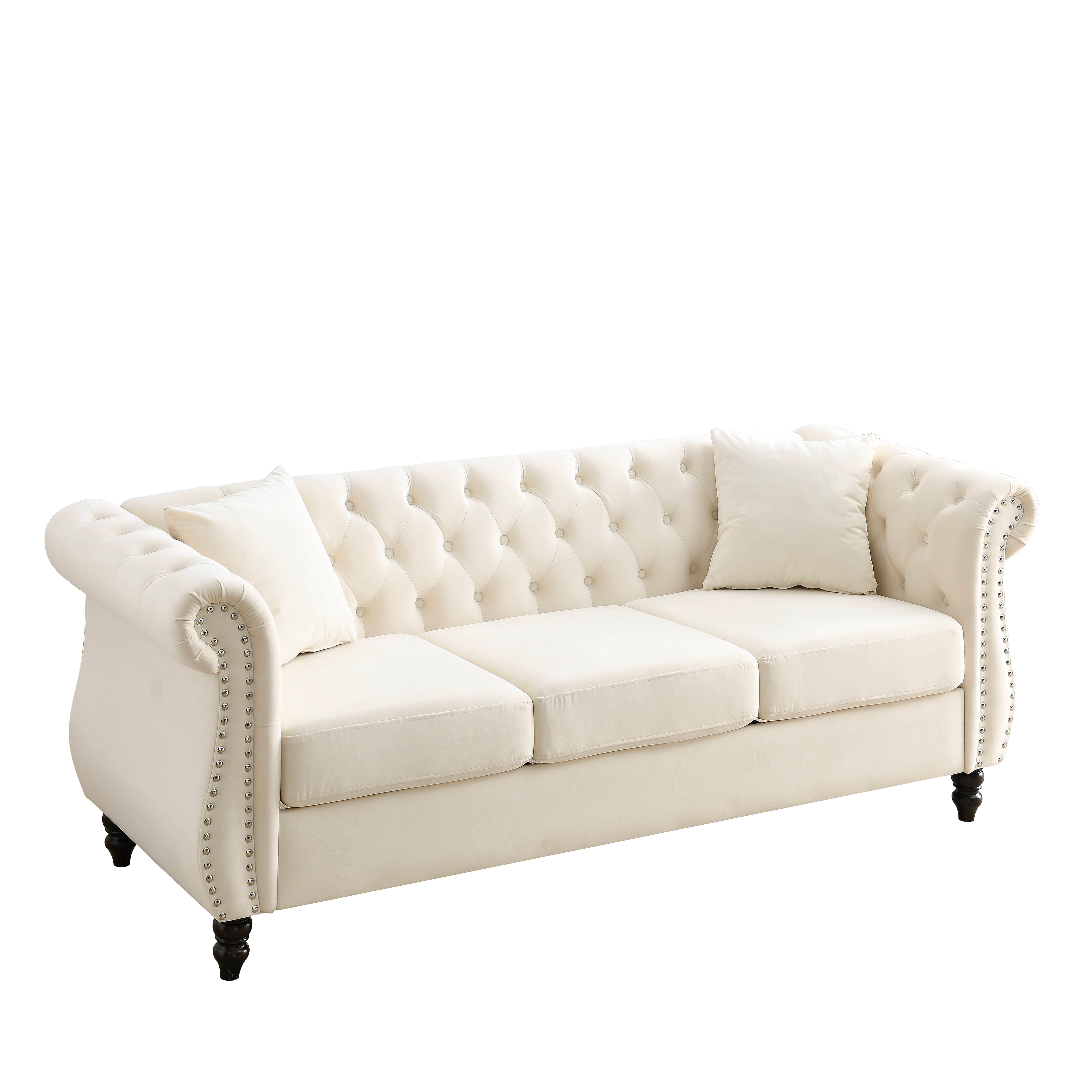 Nailhead Velvet Chesterfield 3-Seater Sofa