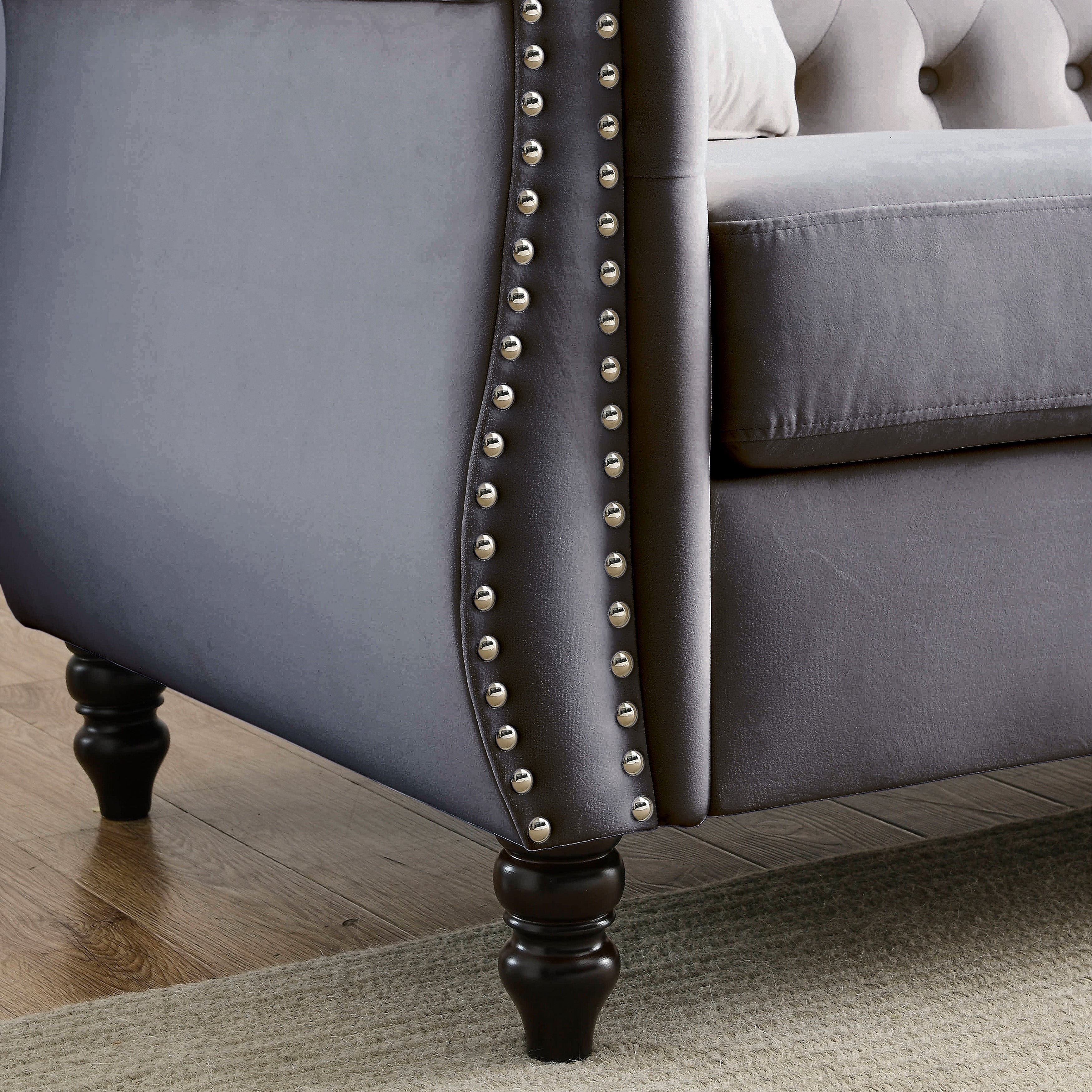Nailhead Velvet Chesterfield 3-Seater Sofa