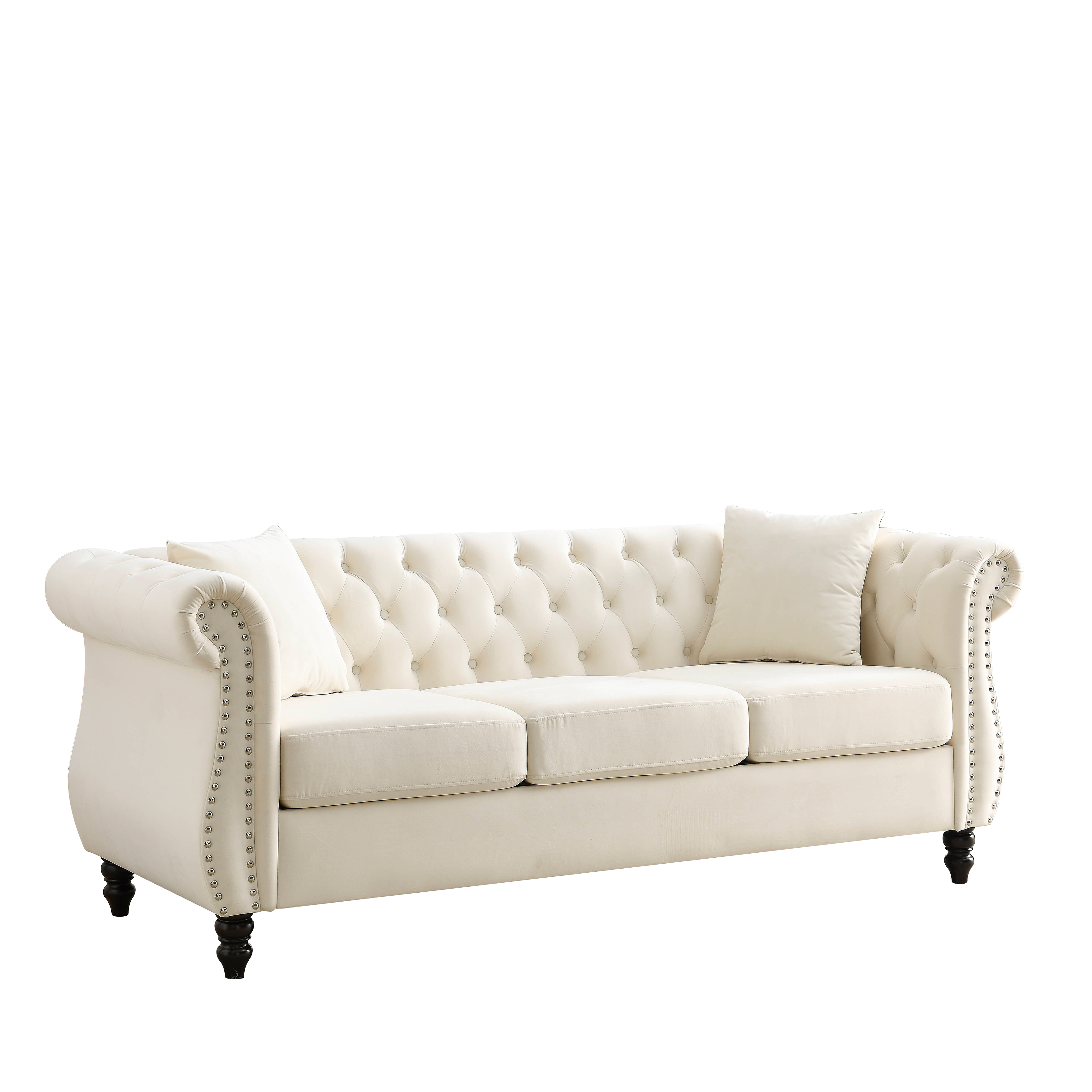Nailhead Velvet Chesterfield 3-Seater Sofa