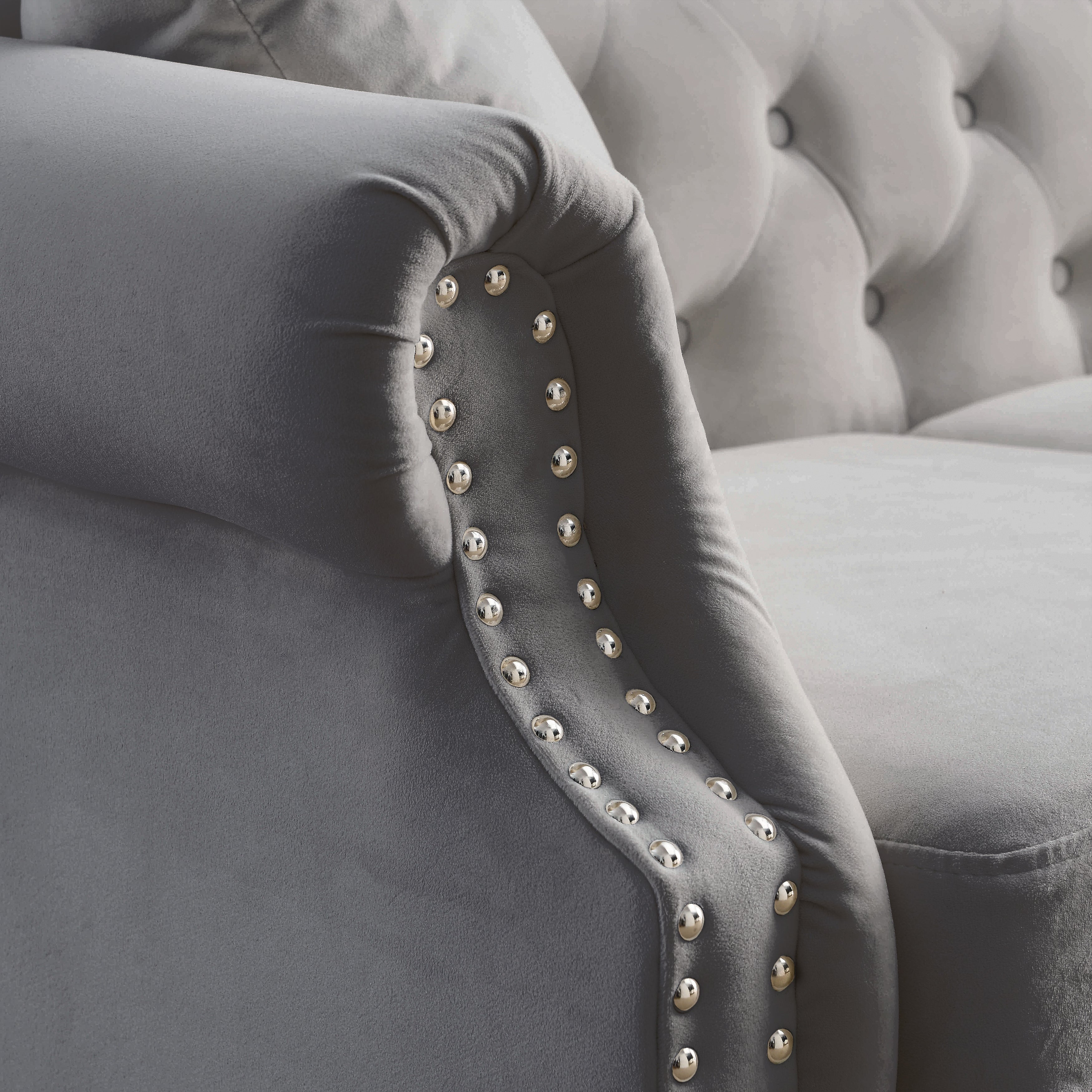 Nailhead Velvet Pitched Back Chesterfield 3-Seater Sofa