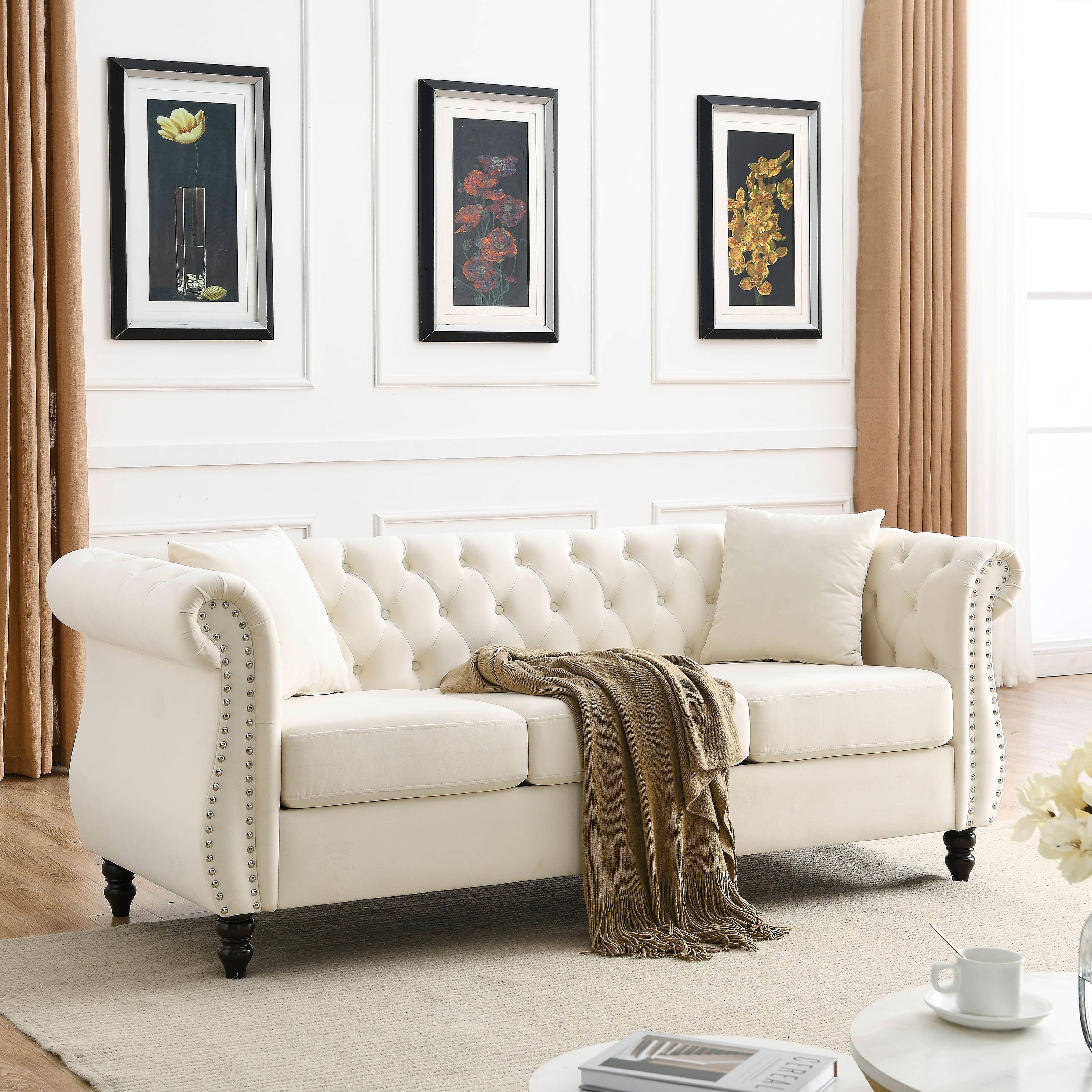 Nailhead Velvet Chesterfield 3-Seater Sofa