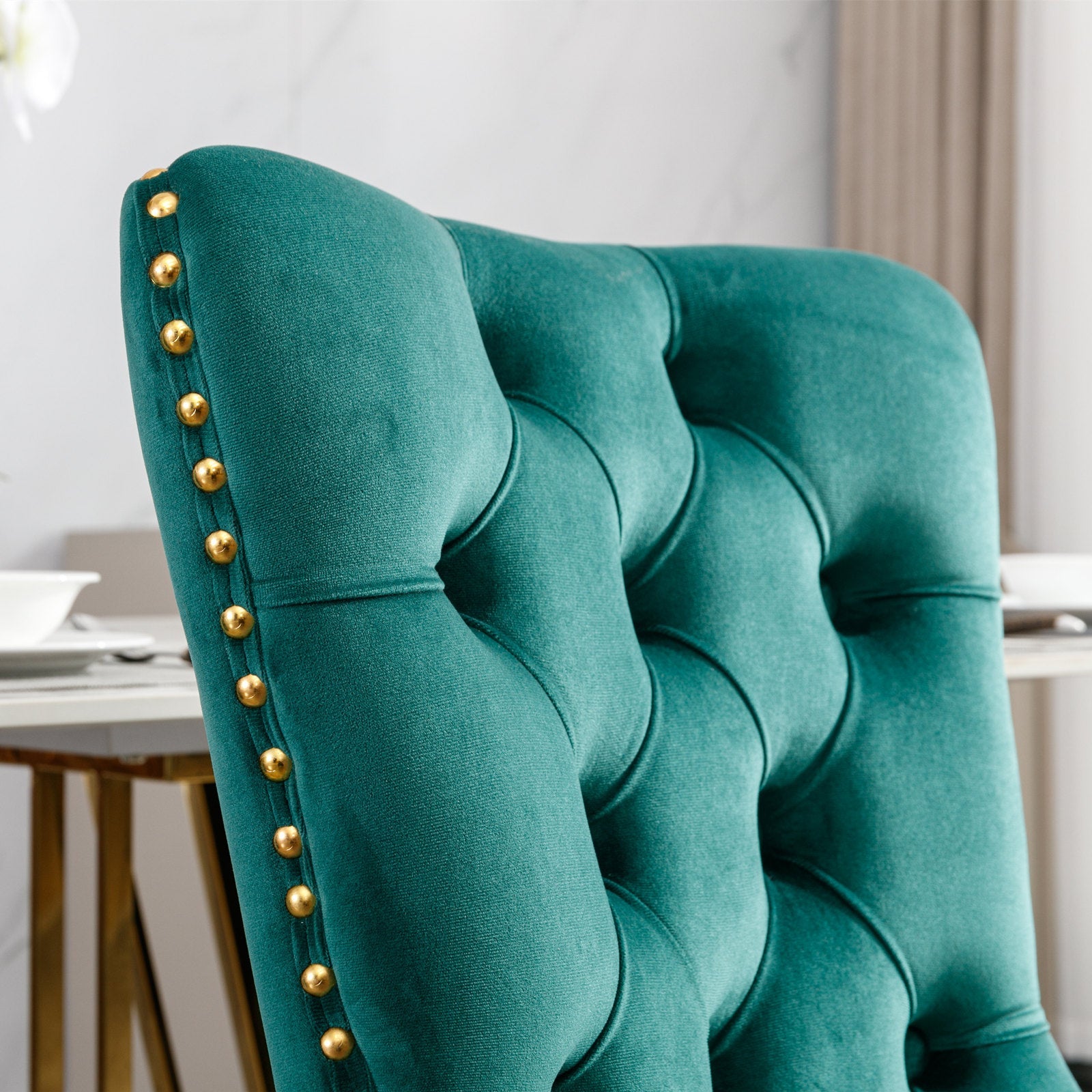 Rosewick Modern Tufted Velvet Solid Wood Upholstered Dining Chair with Gold Stainless Steel Plating Legs, Set of 2