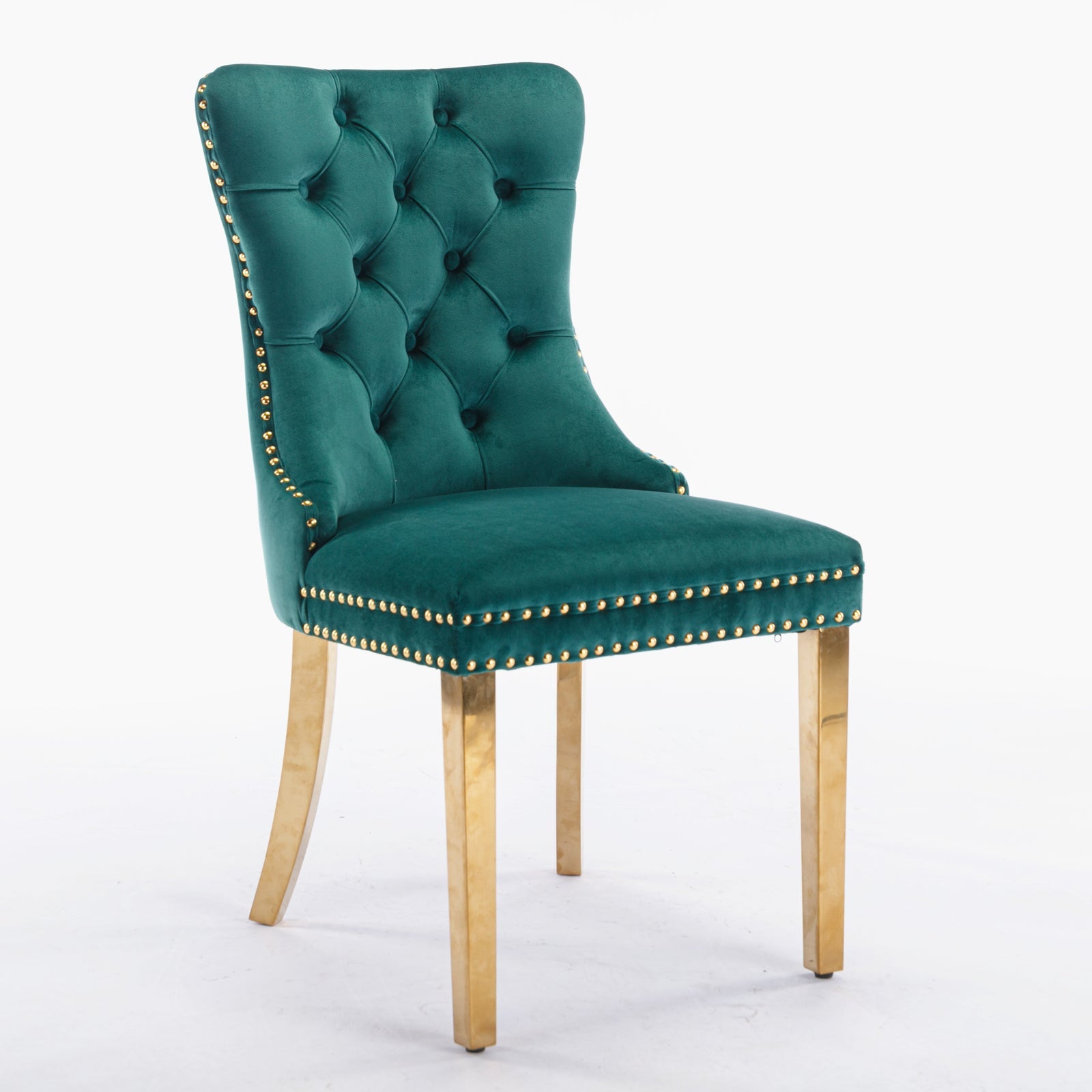 Rosewick Modern Tufted Velvet Solid Wood Upholstered Dining Chair with Gold Stainless Steel Plating Legs, Set of 2