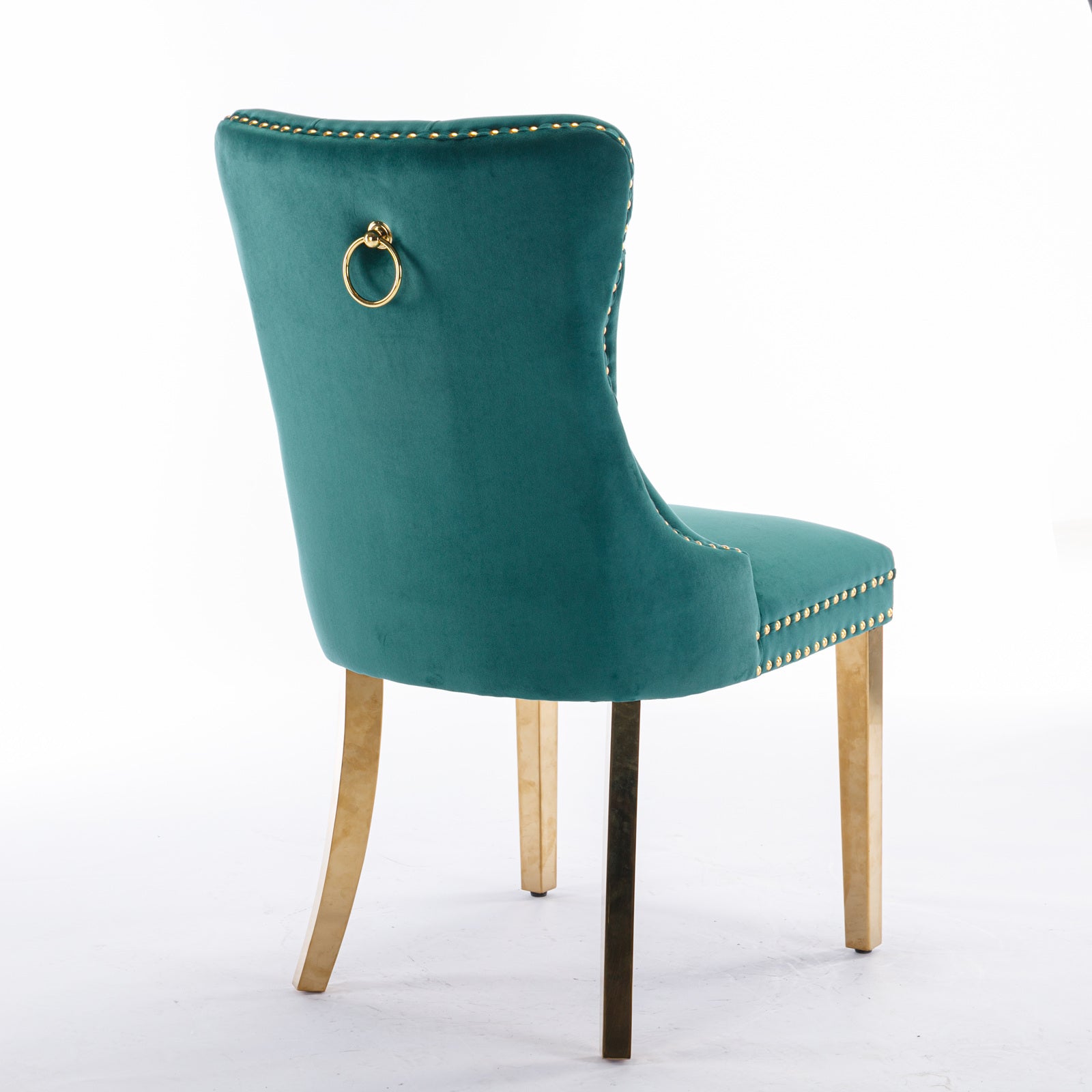 Rosewick Modern Tufted Velvet Solid Wood Upholstered Dining Chair with Gold Stainless Steel Plating Legs, Set of 2
