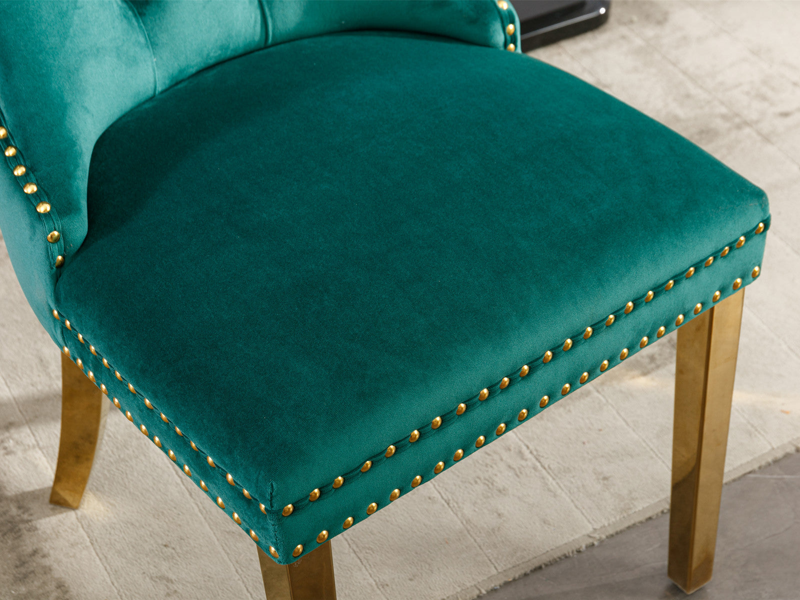 Rosewick Modern Tufted Velvet Solid Wood Upholstered Dining Chair with Gold Stainless Steel Plating Legs, Set of 2