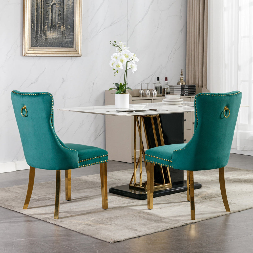 Rosewick Modern Tufted Velvet Solid Wood Upholstered Dining Chair with Gold Stainless Steel Plating Legs, Set of 2