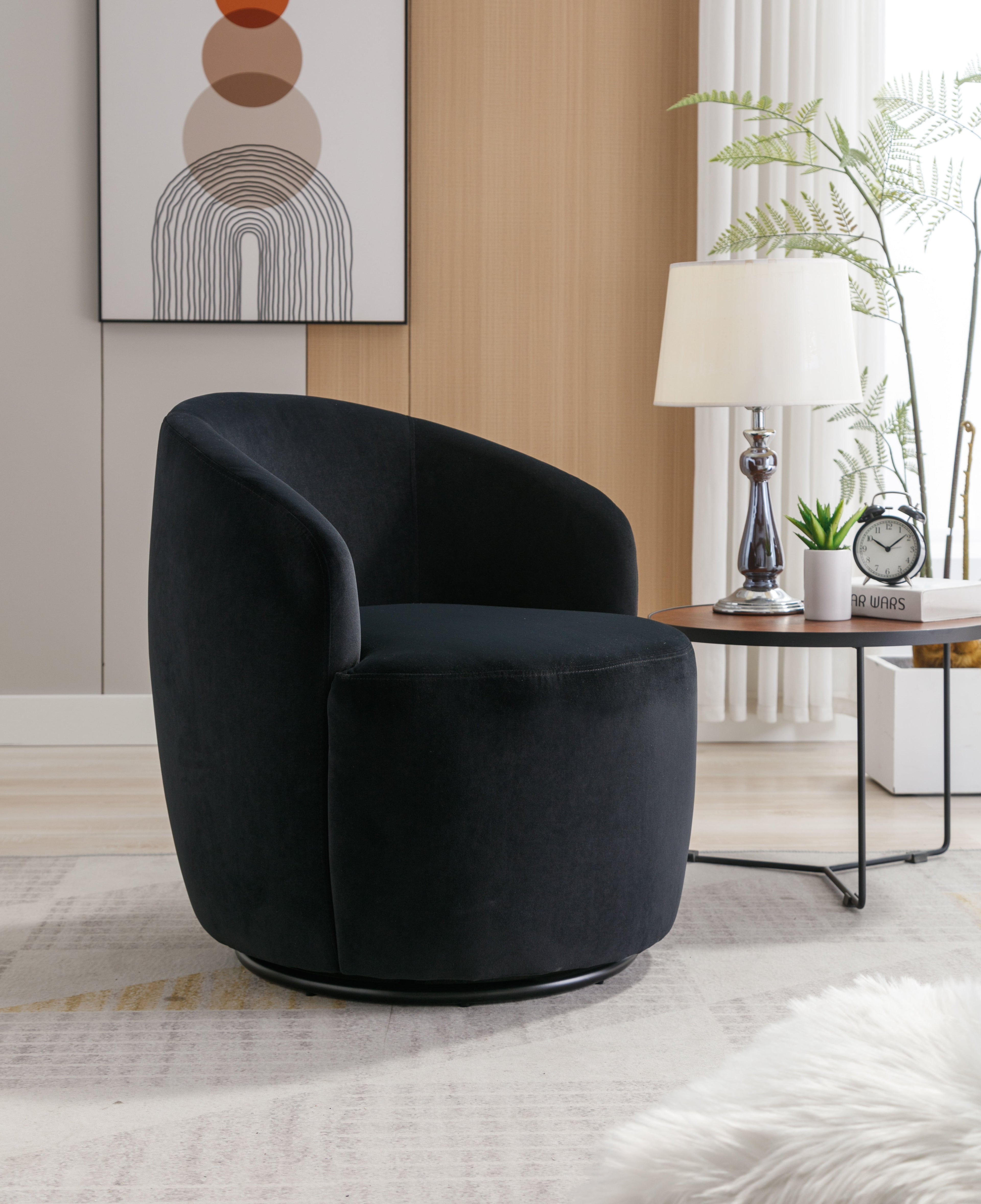 Velvet Fabric Swivel Barrel Accent Chair