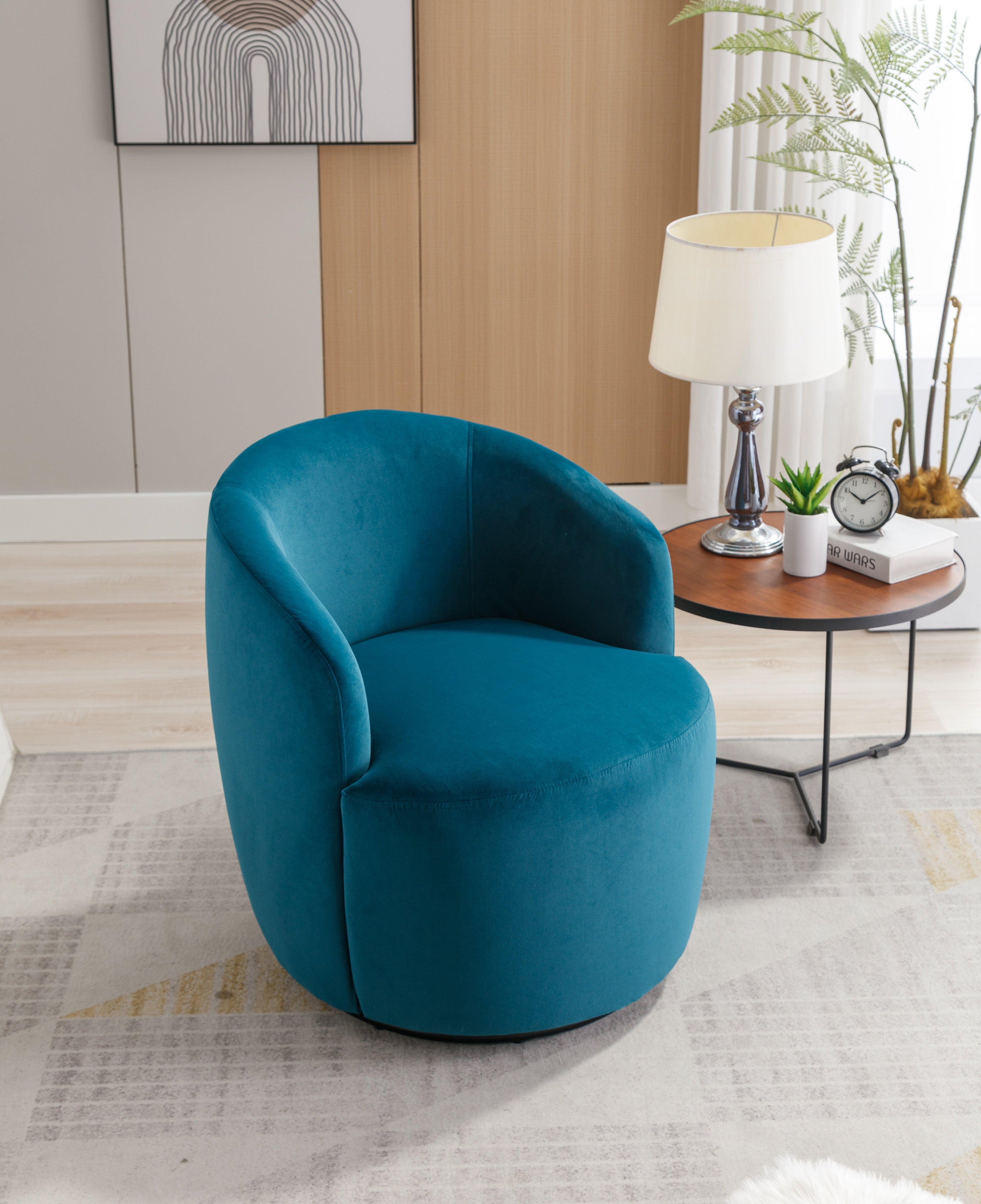 Velvet Fabric Swivel Barrel Accent Chair