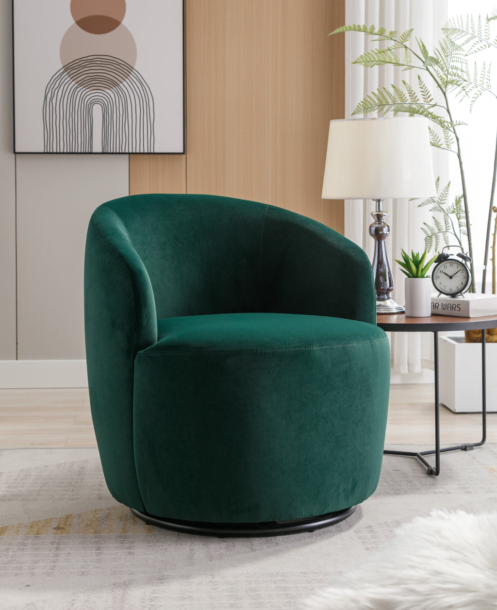 Velvet Fabric Swivel Barrel Accent Chair