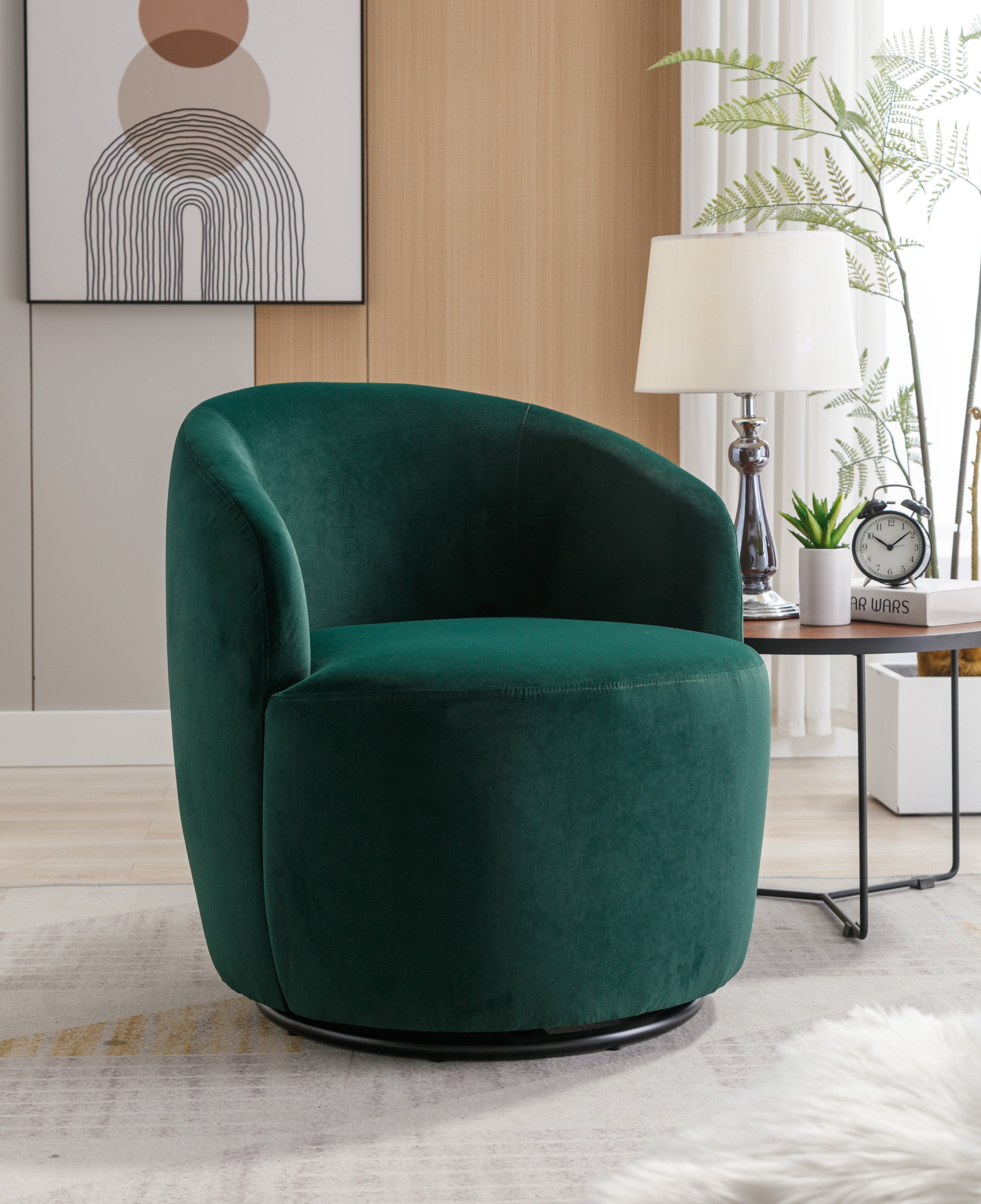 Velvet Fabric Swivel Barrel Accent Chair