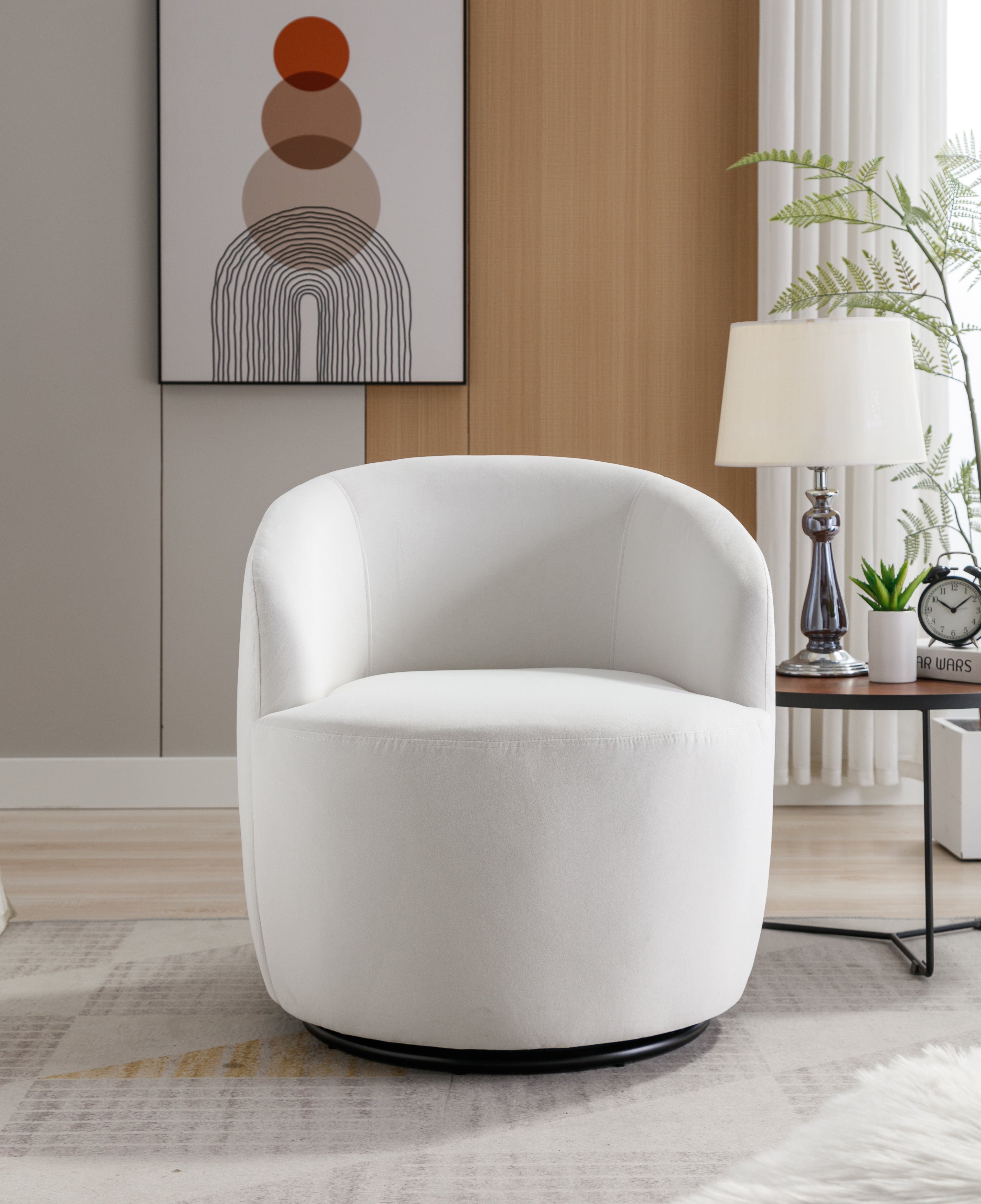 Velvet Fabric Swivel Barrel Accent Chair