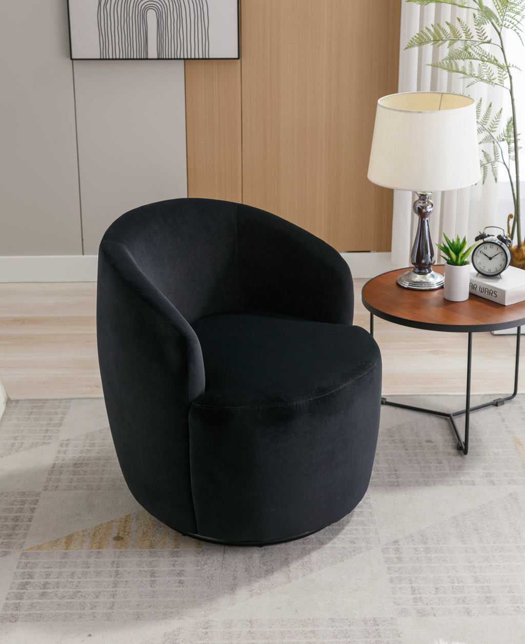 Velvet Fabric Swivel Barrel Accent Chair
