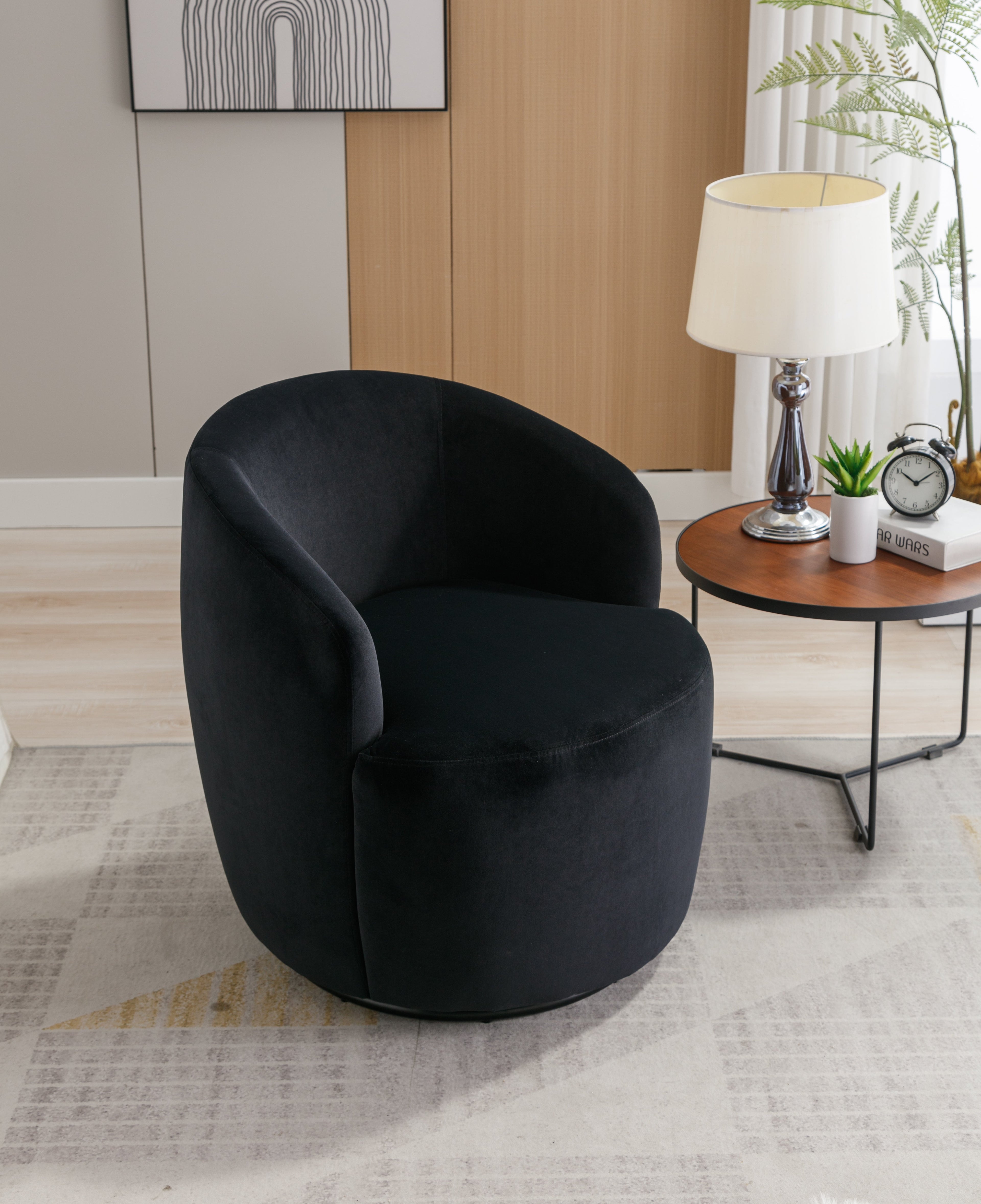 Velvet Fabric Swivel Barrel Accent Chair