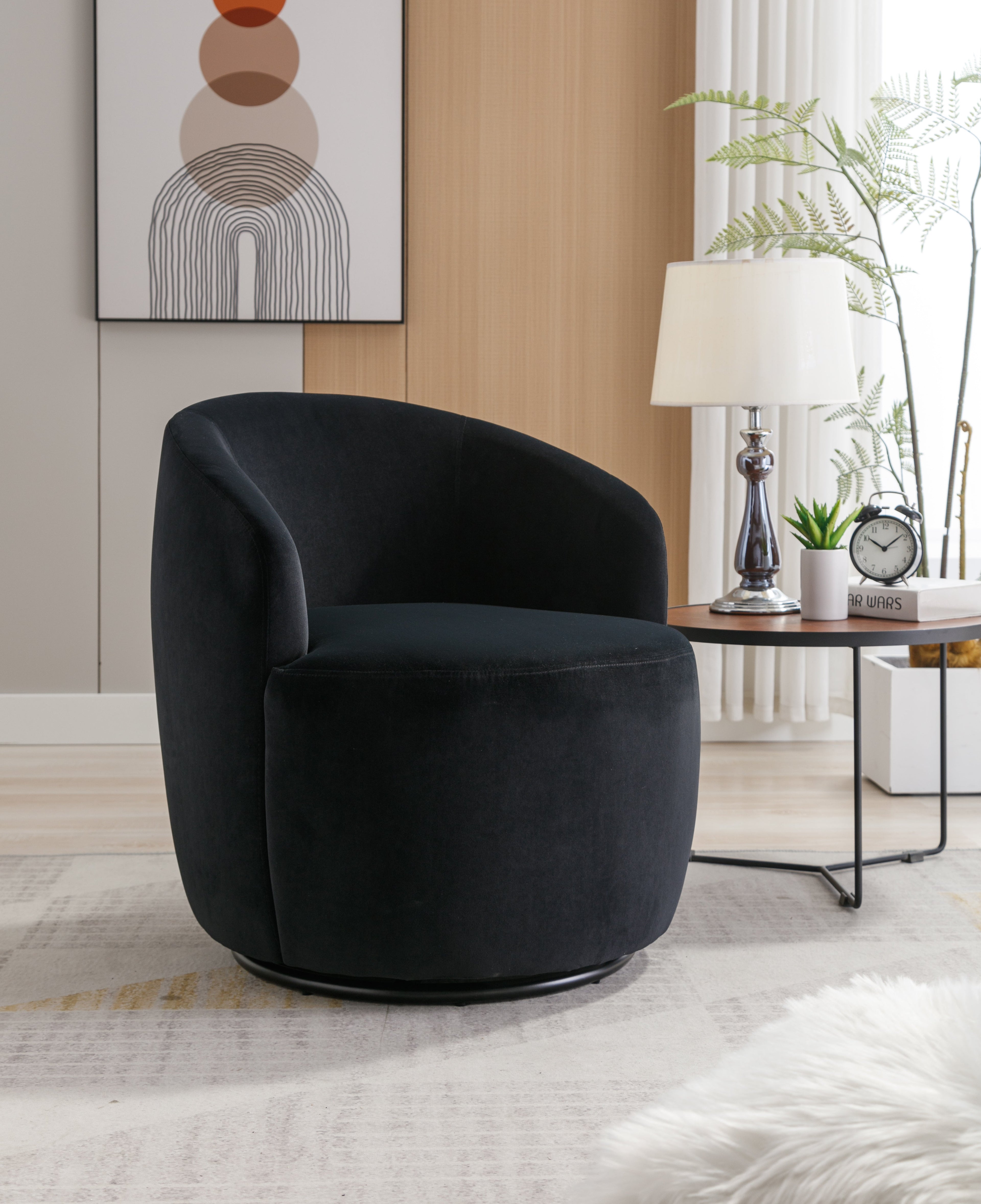 Velvet Fabric Swivel Barrel Accent Chair