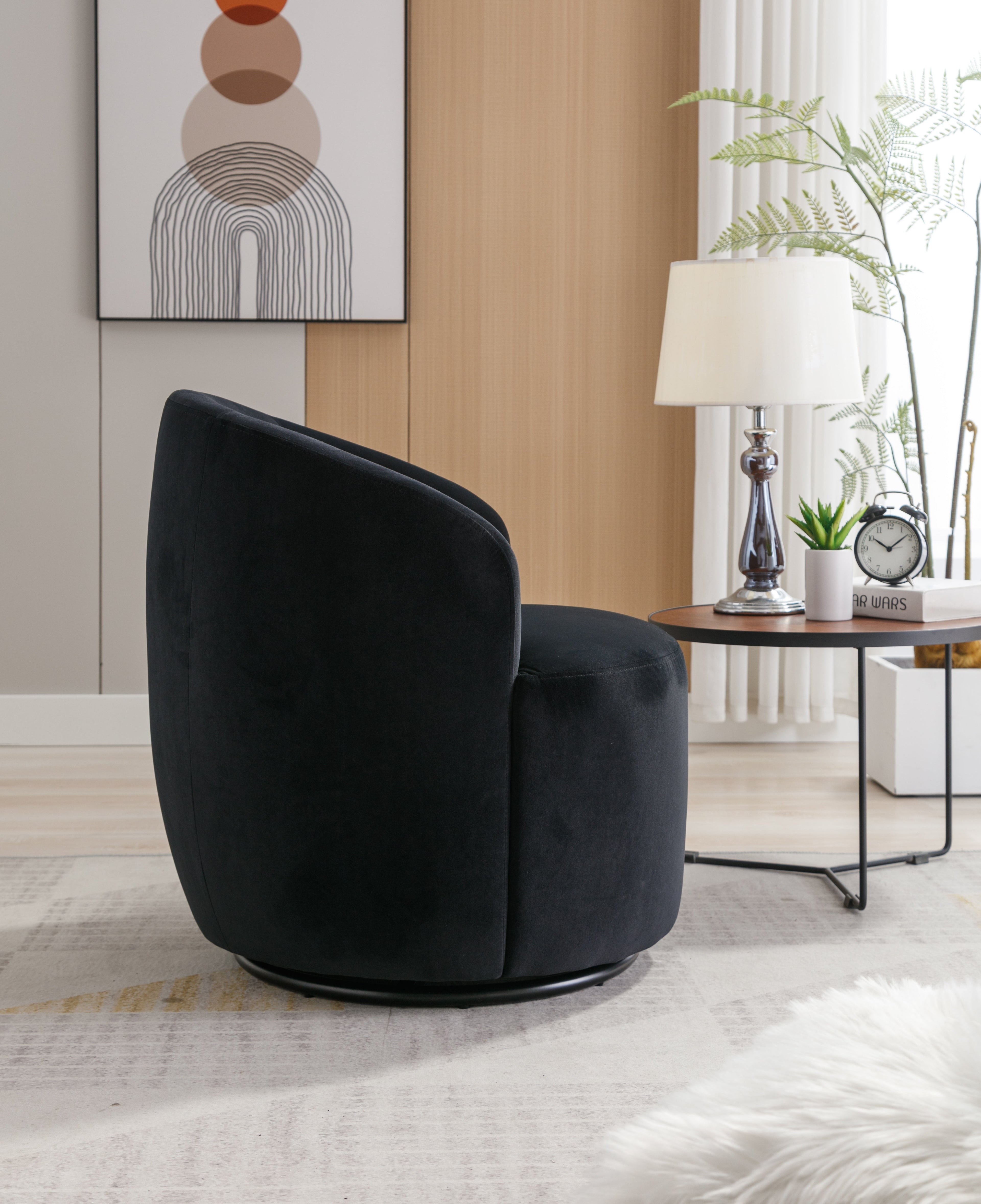 Velvet Fabric Swivel Barrel Accent Chair