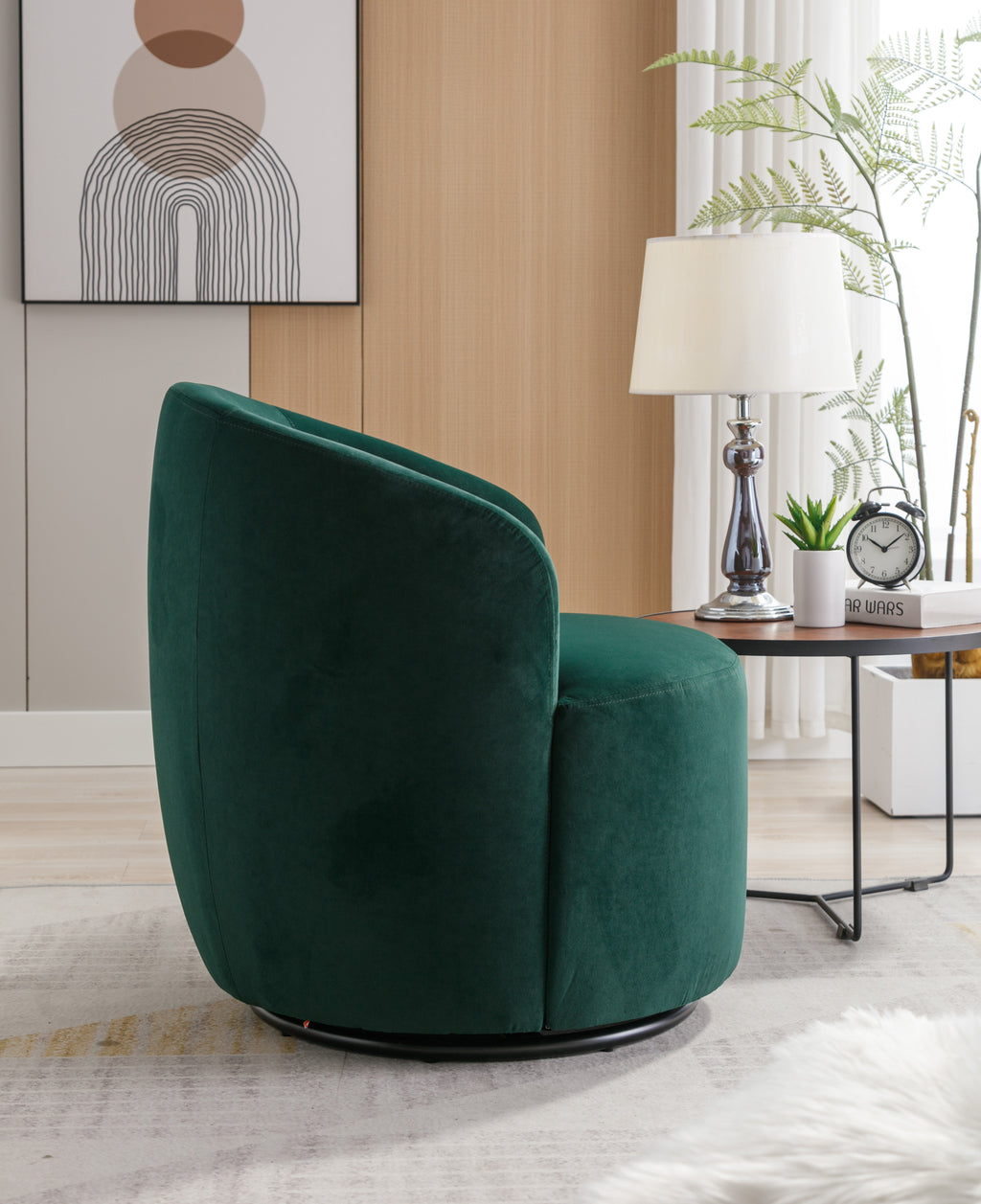 Velvet Fabric Swivel Barrel Accent Chair