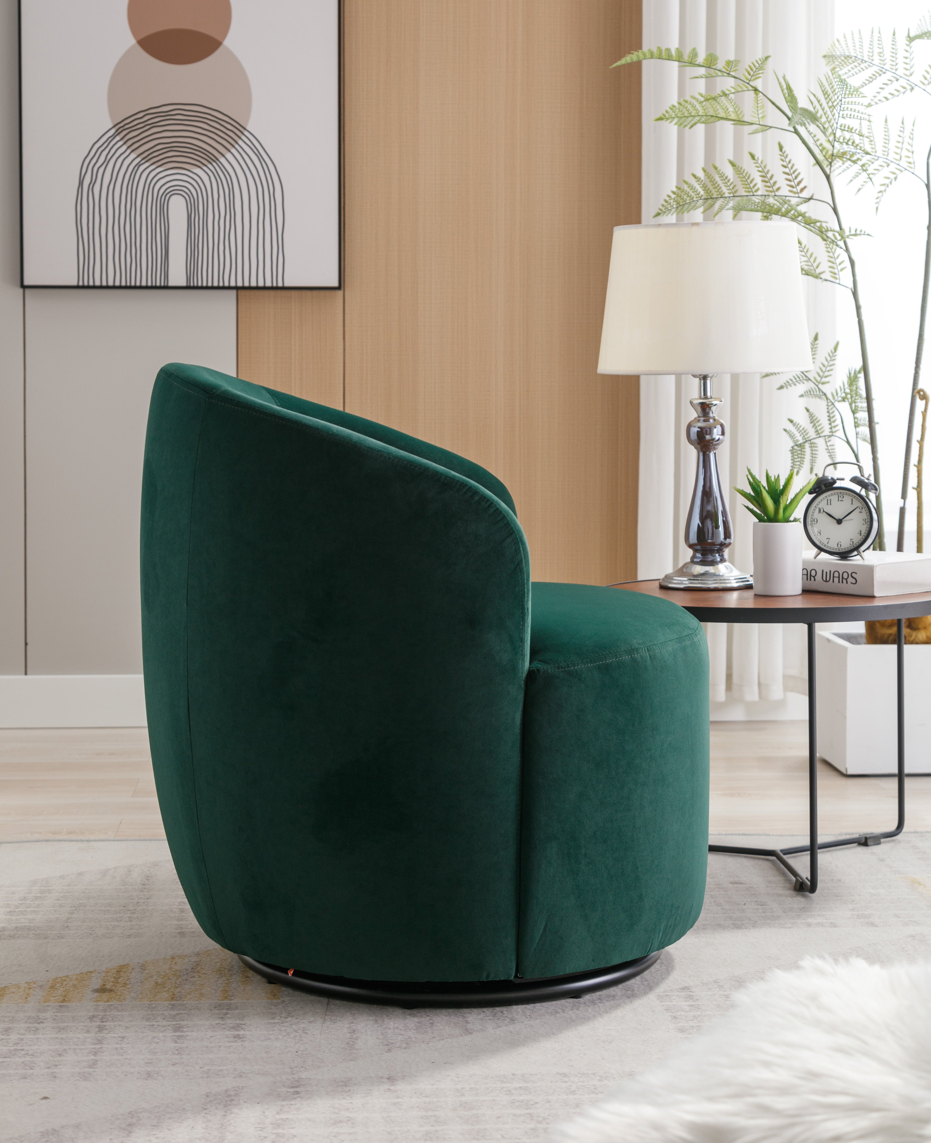 Velvet Fabric Swivel Barrel Accent Chair