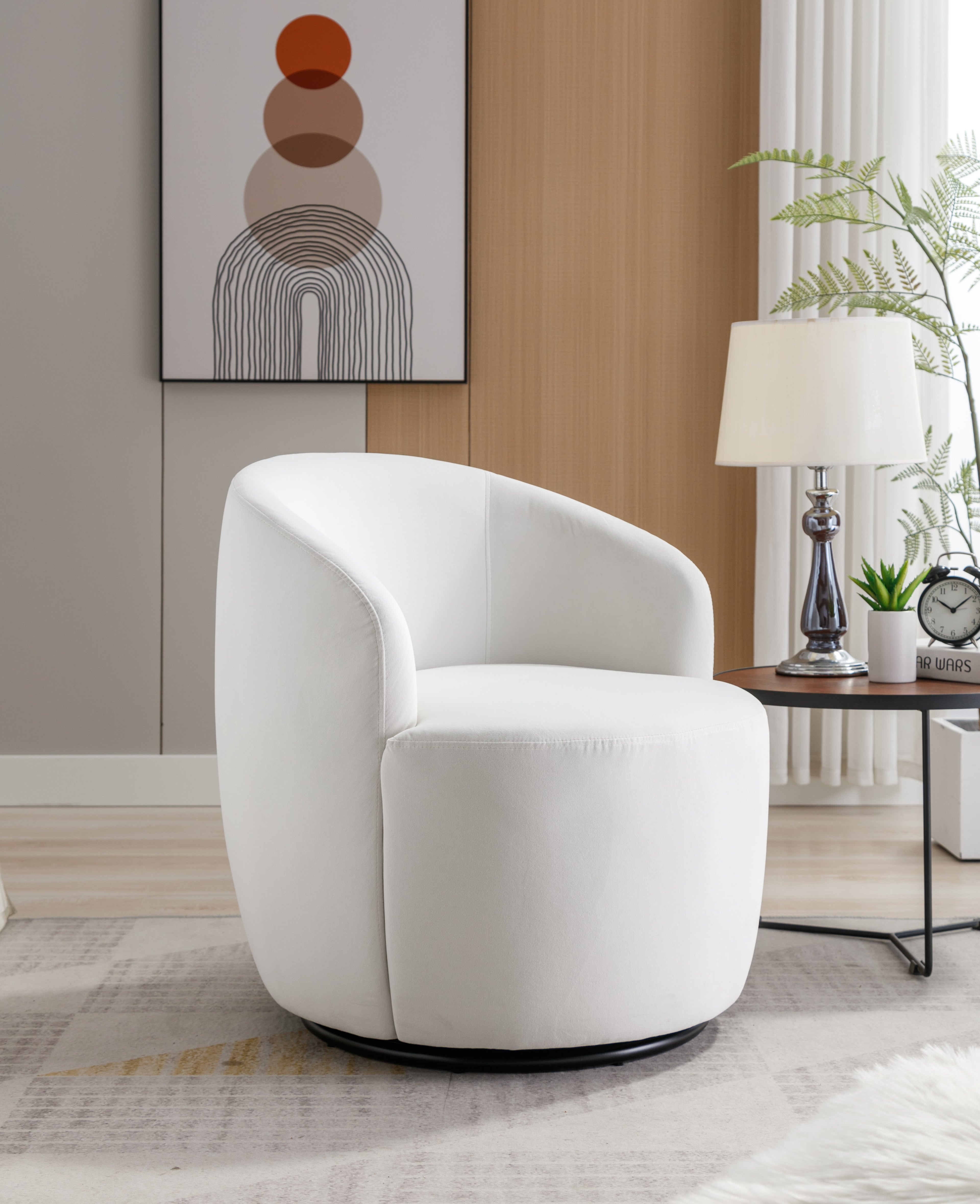 Velvet Fabric Swivel Barrel Accent Chair